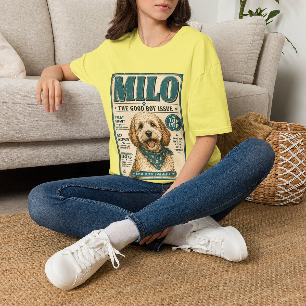 Milo 'The Good Boy Issue' Dog T‑Shirt — Vintage Puppy Magazine Design