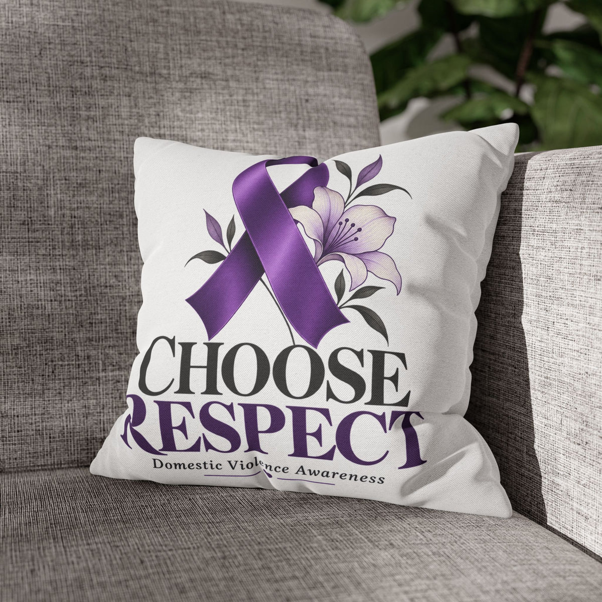 Choose Respect Purple Ribbon Pillowcase — Domestic Violence Awareness Decorative Throw Pillow