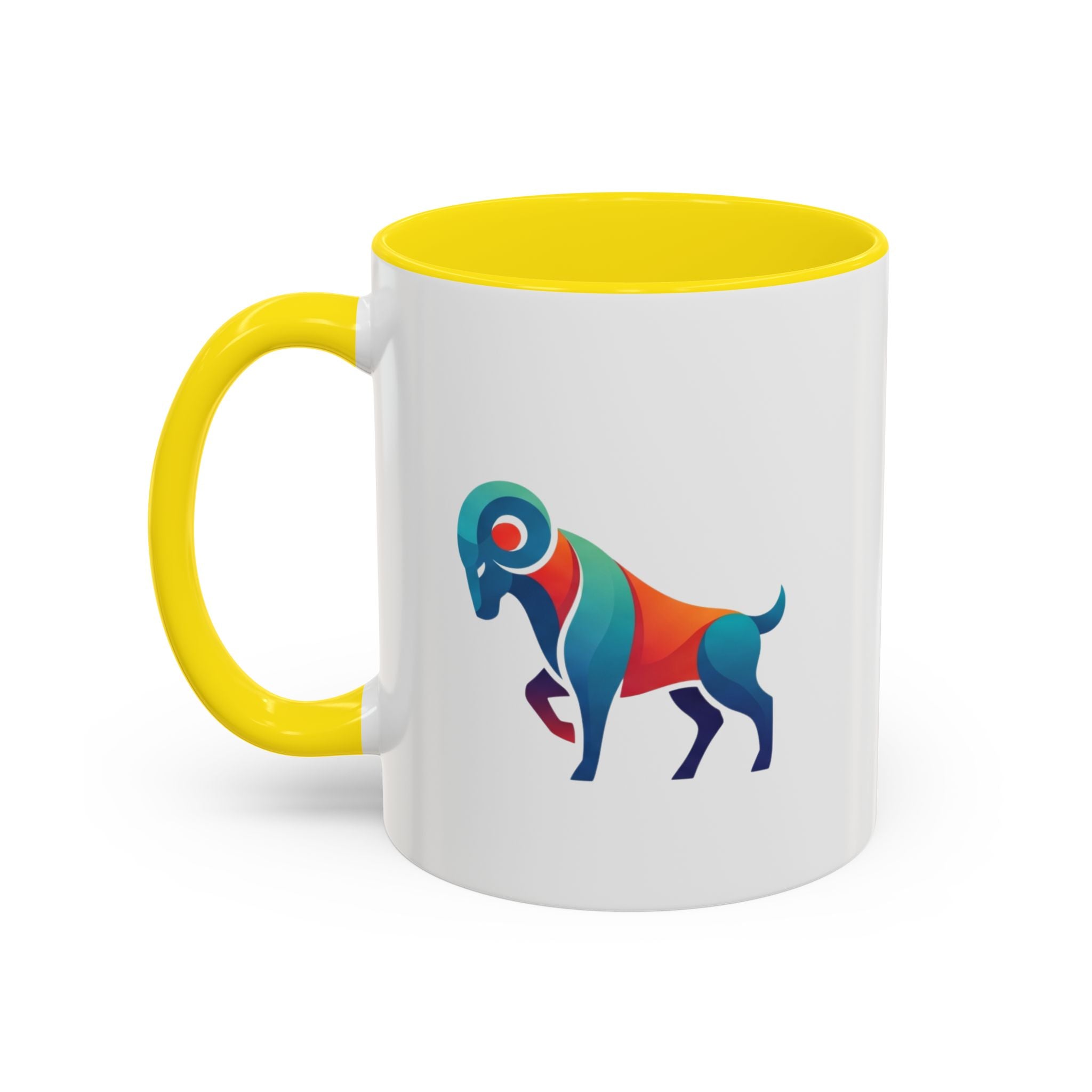 Colorful Ram Accent Coffee Mug — Geometric Zodiac Aries Design