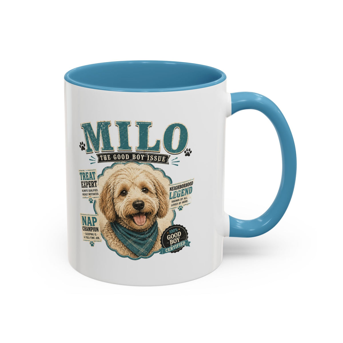 Milo Bailey Dog Dad Mom Personalized Dog Mug — "Milo The Good Boy" Accent Coffee Mug