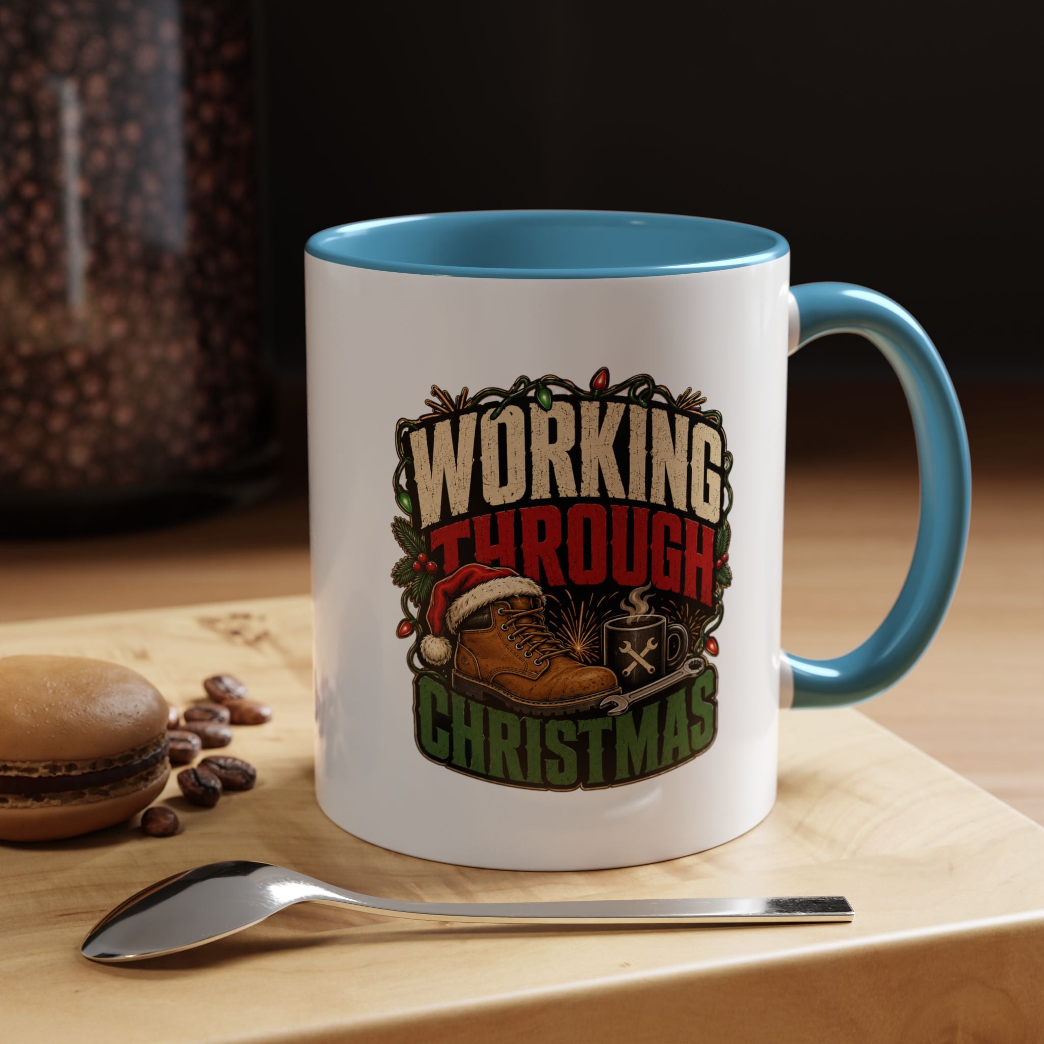 Modern Day Christmas Working Through Christmas Coffee Mug — Funny Holiday Work & Overtime Gift