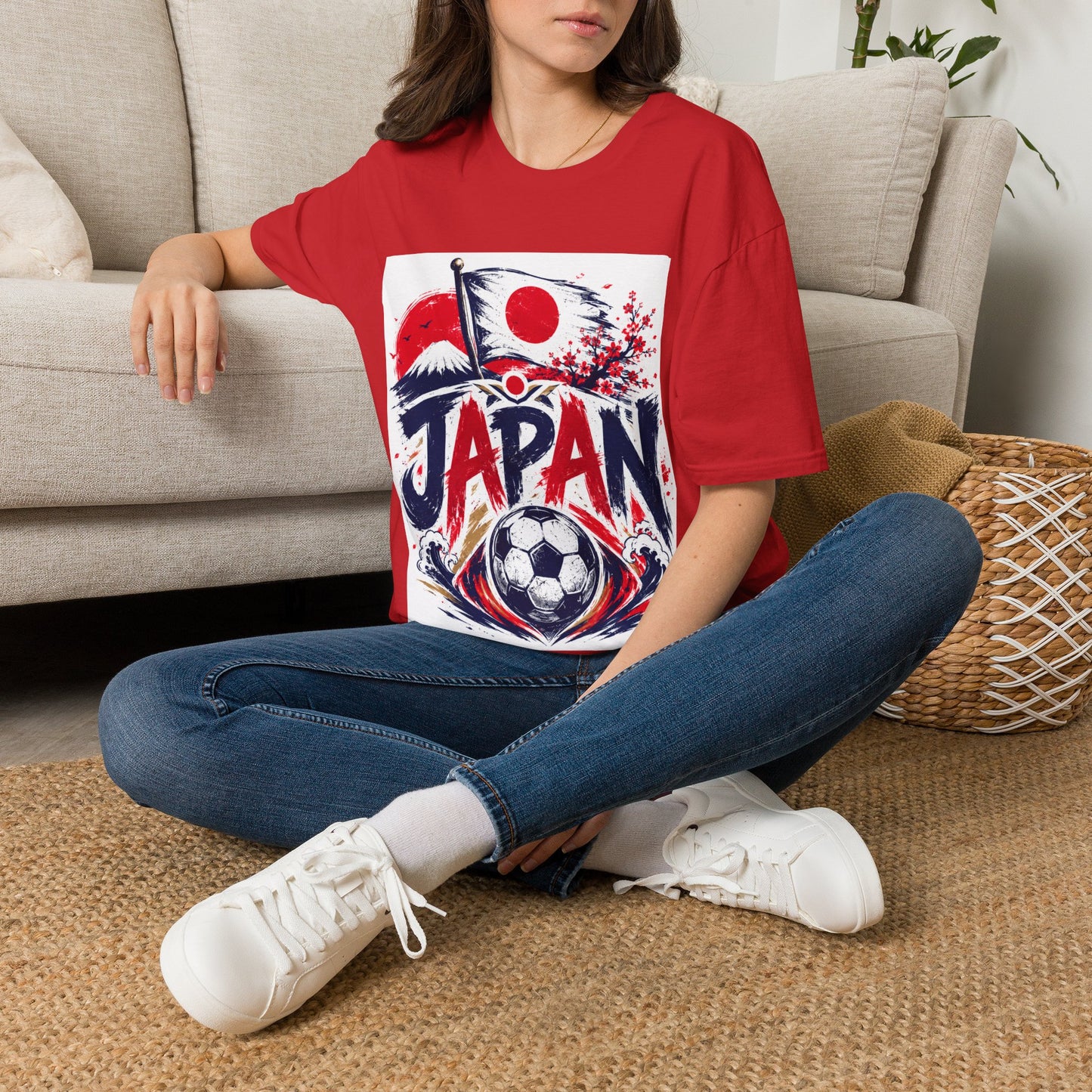 Japan Soccer T-Shirt — Japanese Flag & Cherry Blossom Football Graphic
