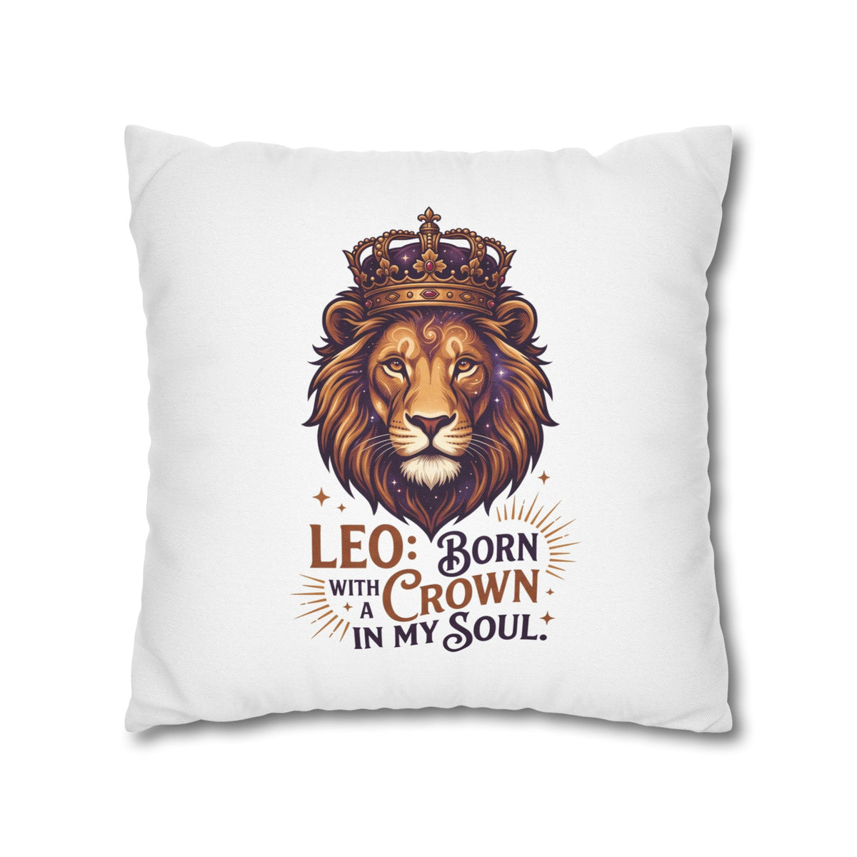 Leo Zodiac Born With Crown Spun Polyester Square Pillowcase