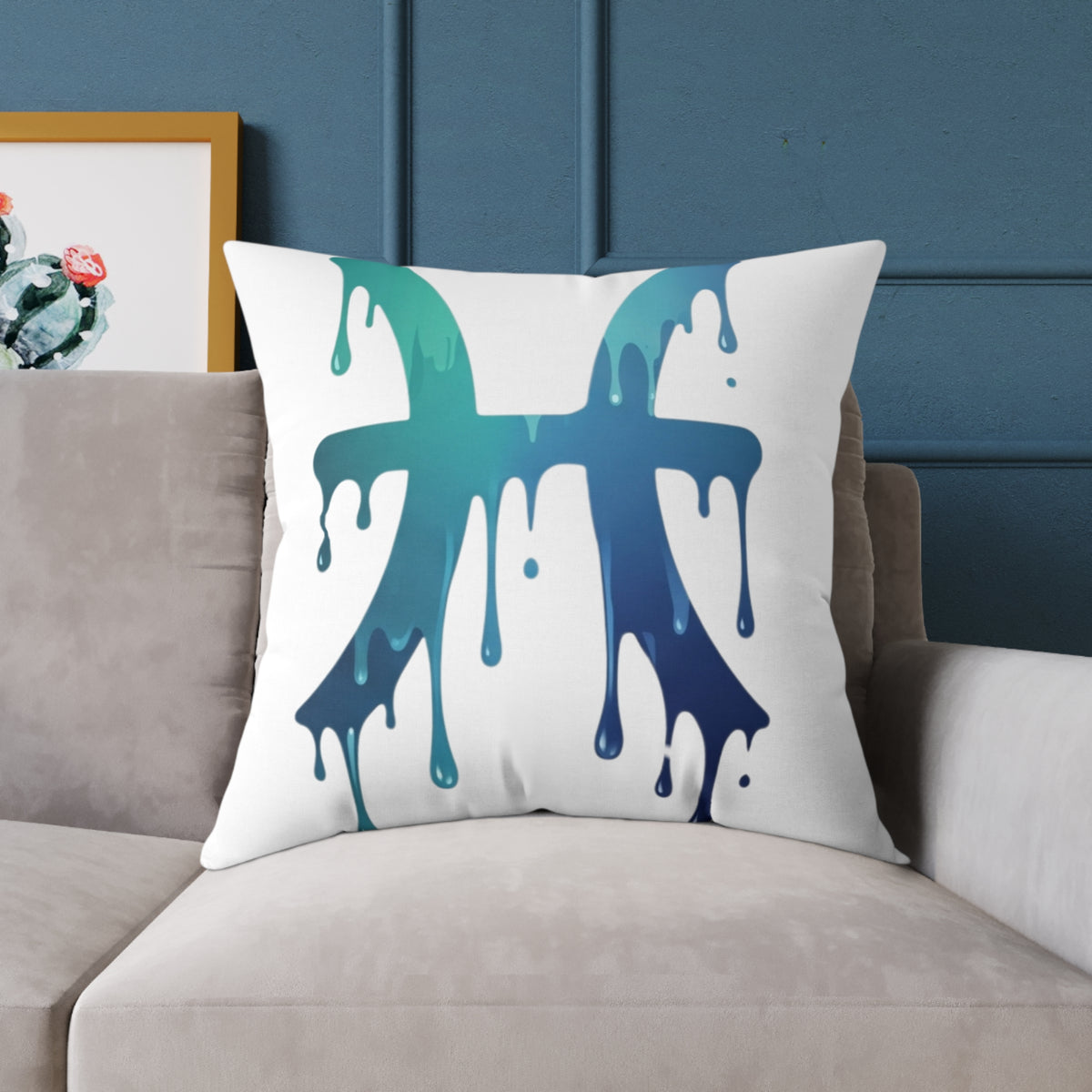 Dripping Zodiac Pisces Square Poly Canvas Pillow