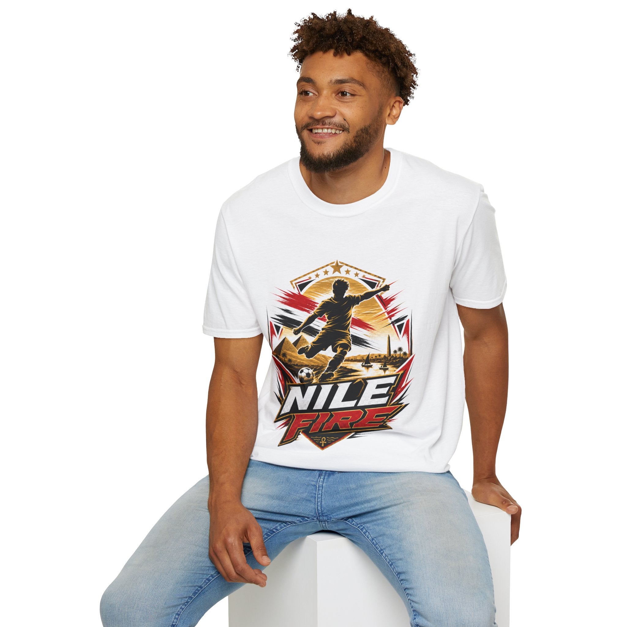 Egypt Soccer Player Nile Fire Graphic T-Shirt — Retro Athletic Team Tee
