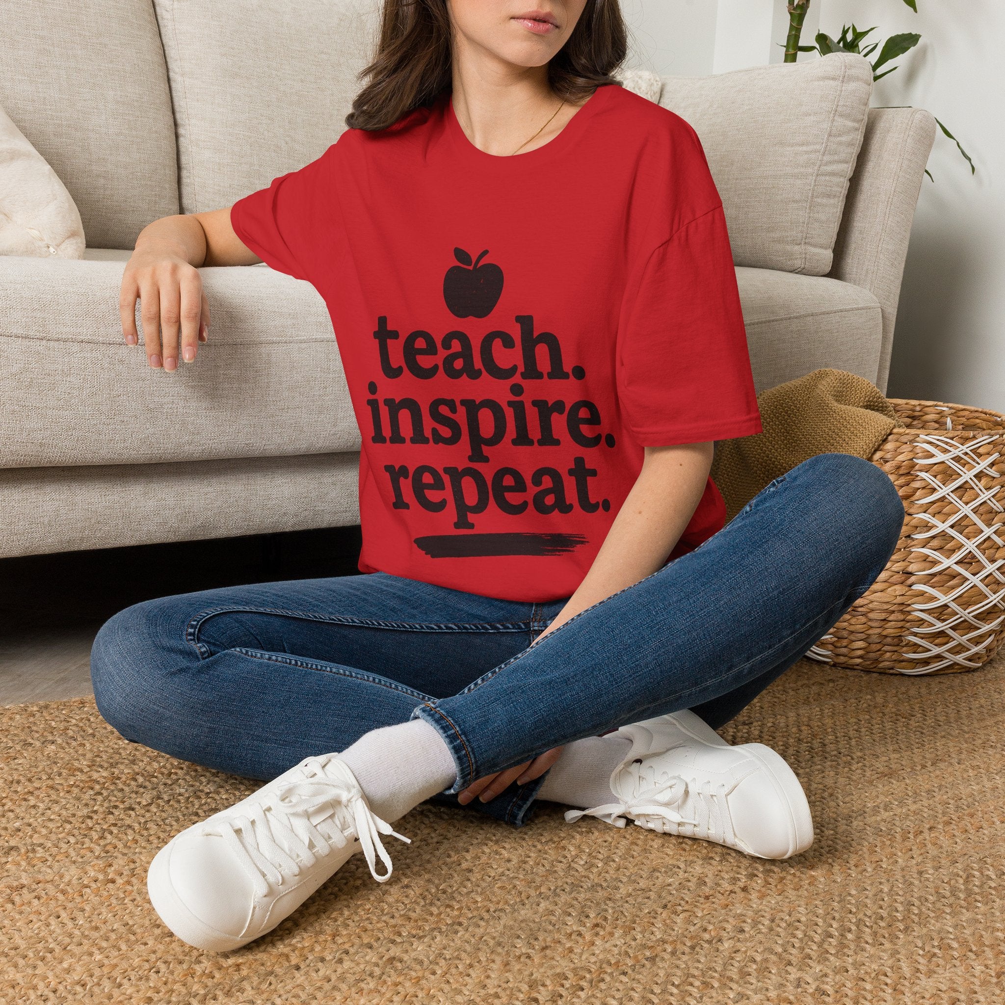 Teach. Inspire. Repeat. T‑Shirt — Teacher Apple Graphic Tee - Trending Now - August 2026 Trends - Everyday T-Shirt