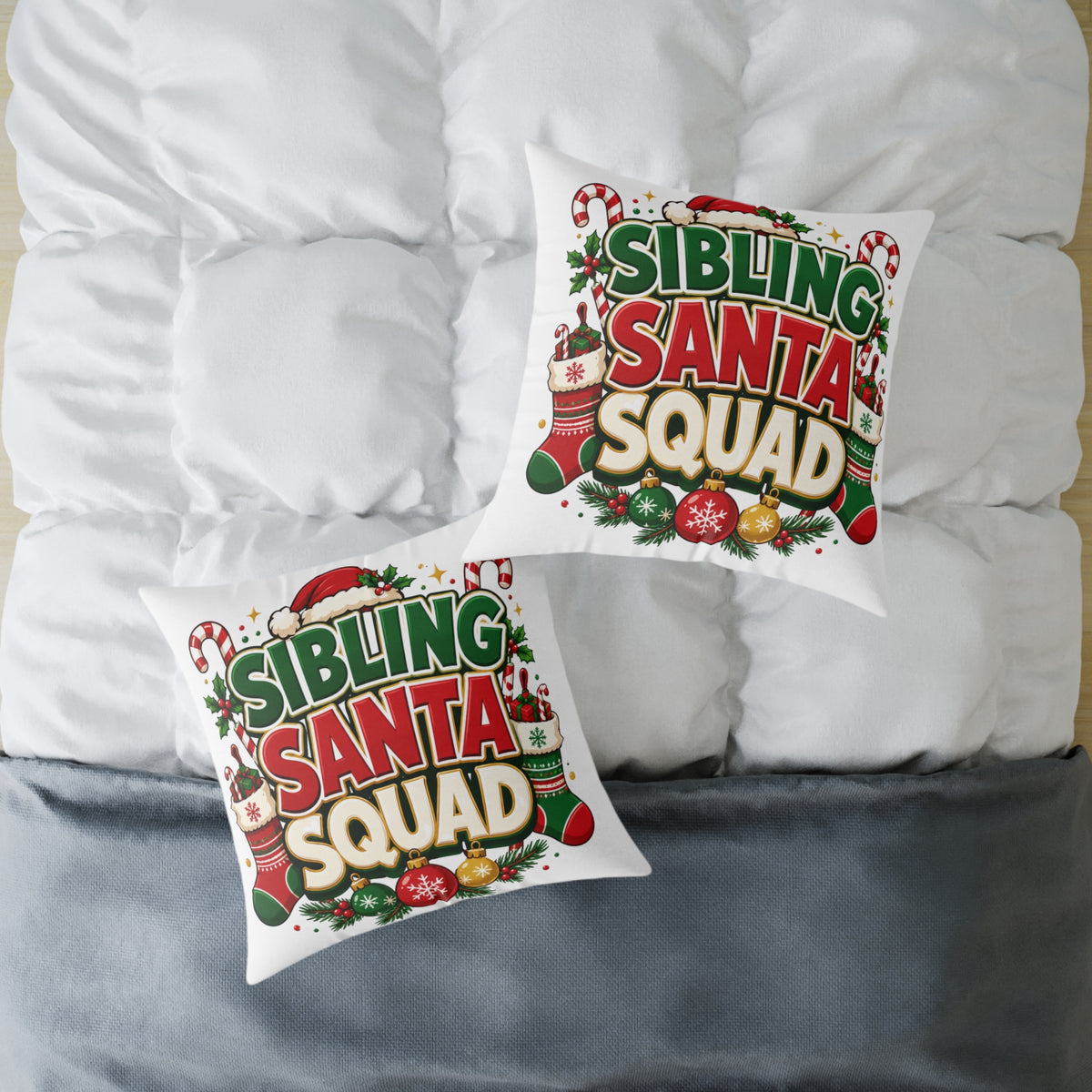 Christmas Sibling Santa Squad Pillow — Christmas Holiday Throw Pillow
