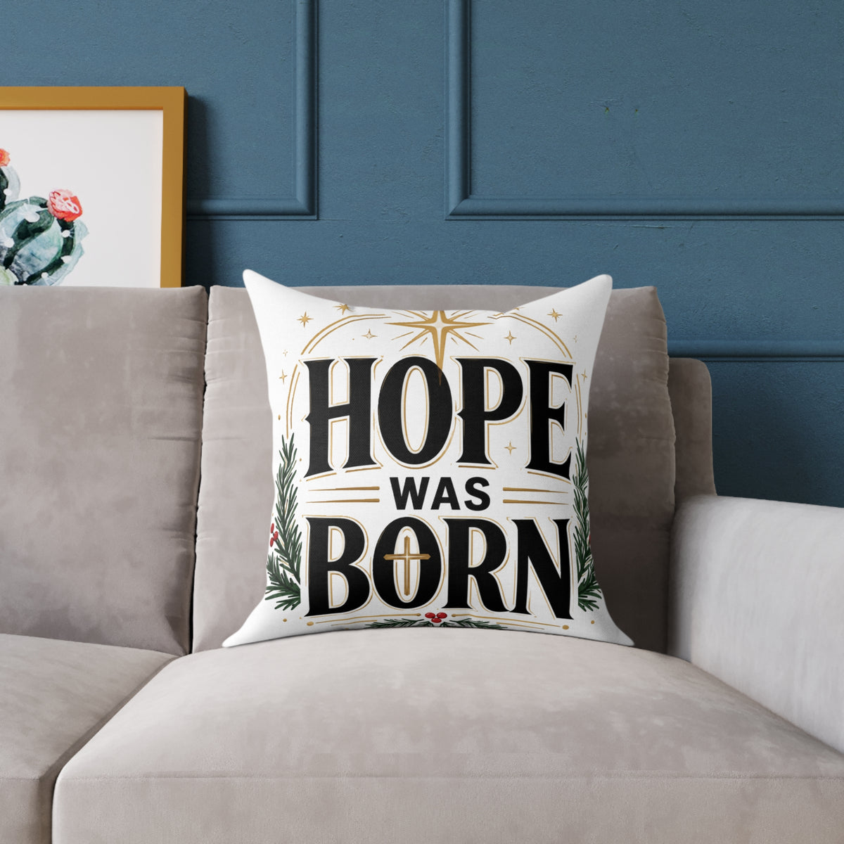 Christmas Hope Was Born Christmas Throw Pillow — Holiday Nativity Decor