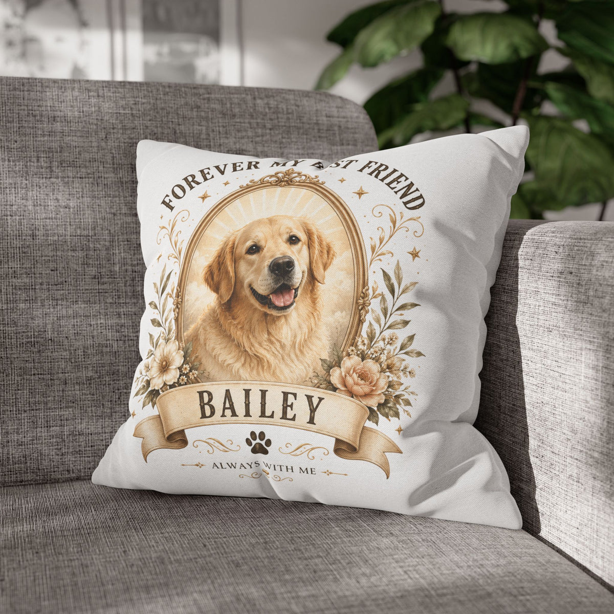 Dog Portrait Pillowcase Milo Bailey Dog Dad Mom— "Forever My Best Friend" Personalized Pet Throw Pillow