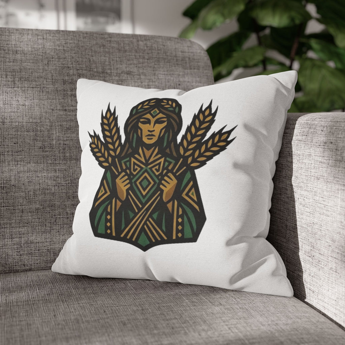 Virgo Harvest Goddess Pillowcase — Boho Wheat Decorative Throw Pillow