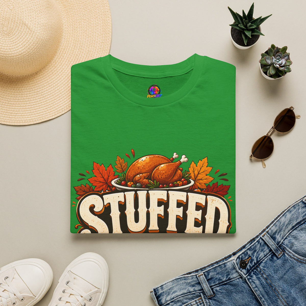 Thanksgiving T-Shirt — "Stuffed and Thankful" Turkey Design