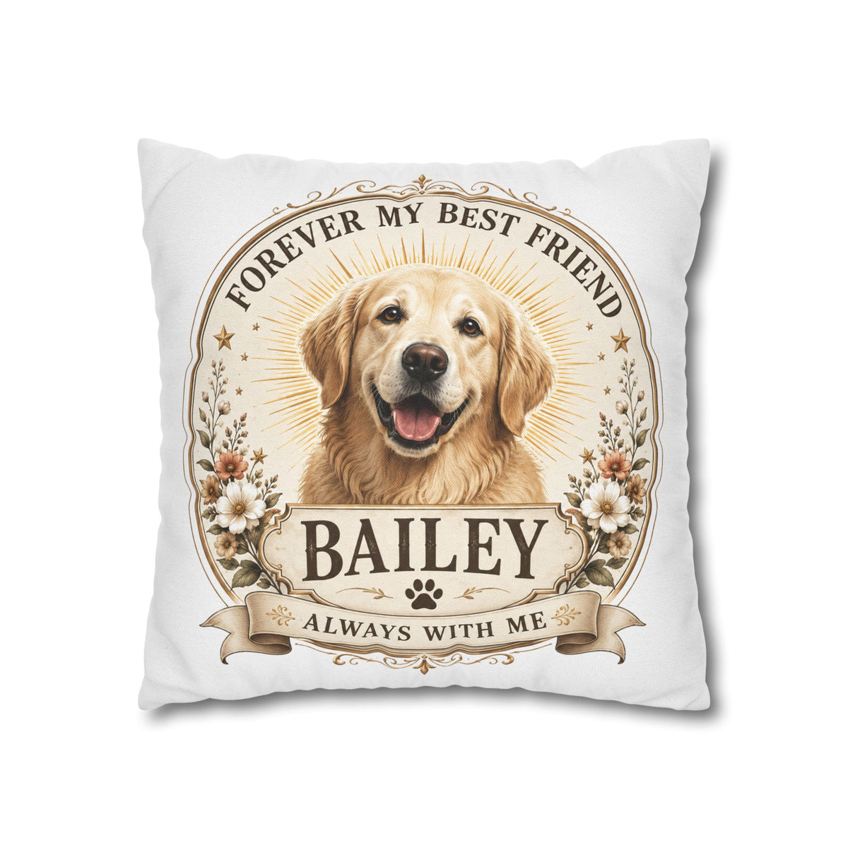 Personalized Dog Pillowcase Milo Bailey Dog Dad Mom - "Forever My Best Friend" Golden Retriever Tribute