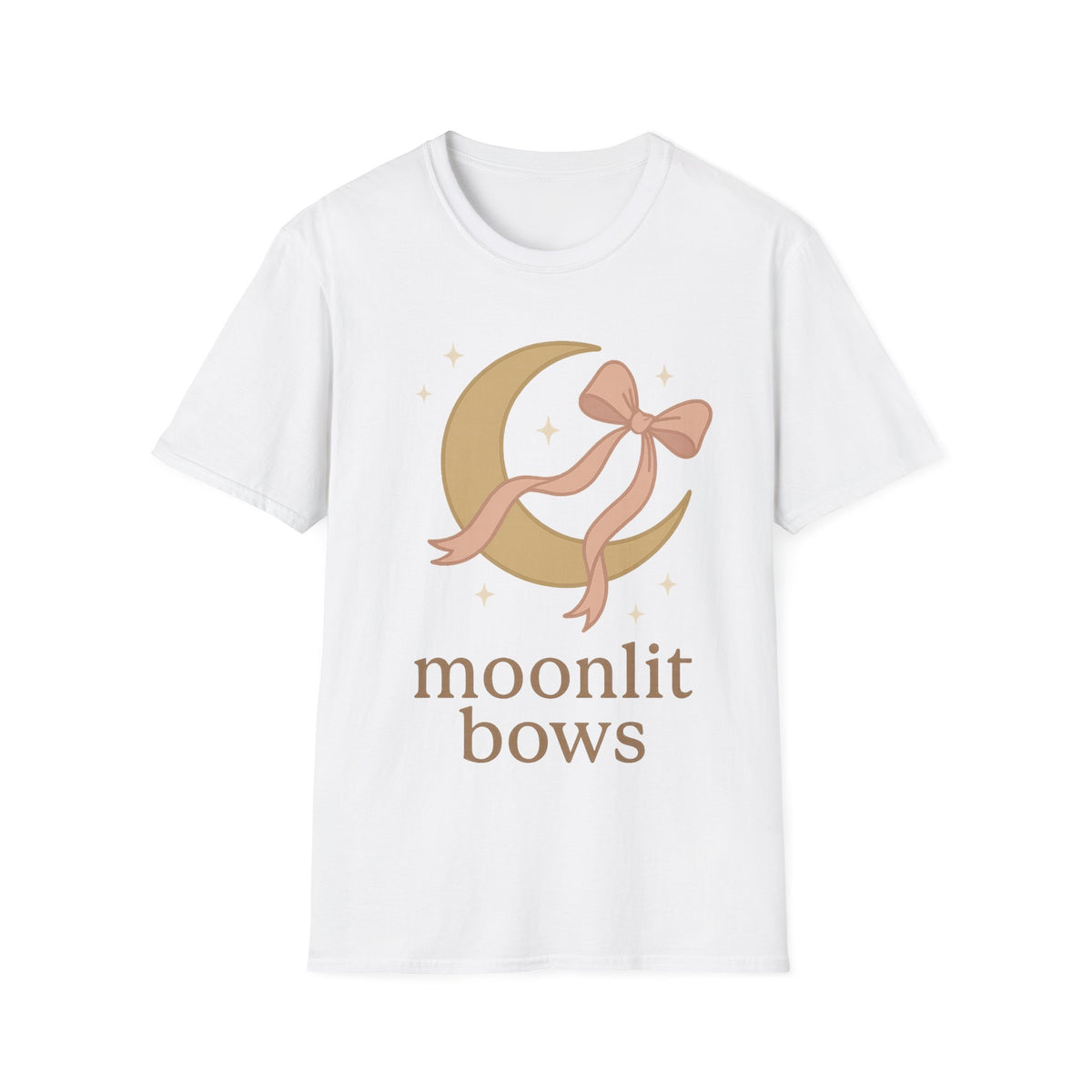 "Moonlit Bows" Elegant Celestial Ribbon Graphic Tee - Cute Pastel Coquette White T-Shirt - Trending Now - September 2026