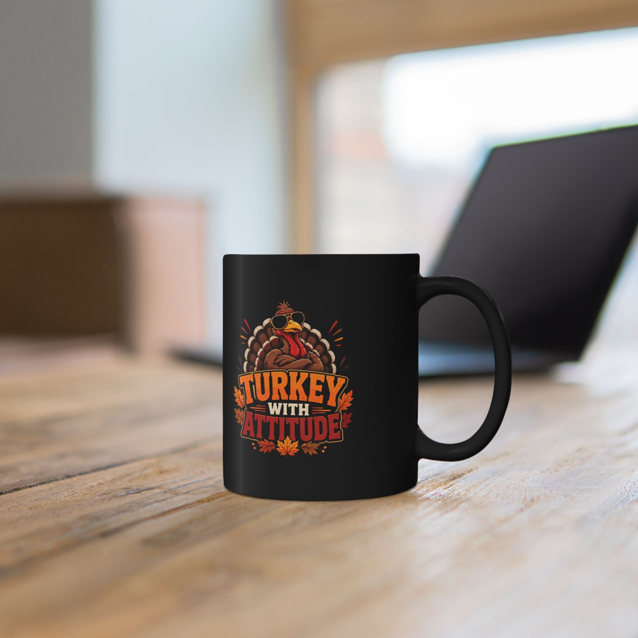 Thanksgiving Black Mug Turkey With Attitude Mug — Funny Thanksgiving Coffee Cup