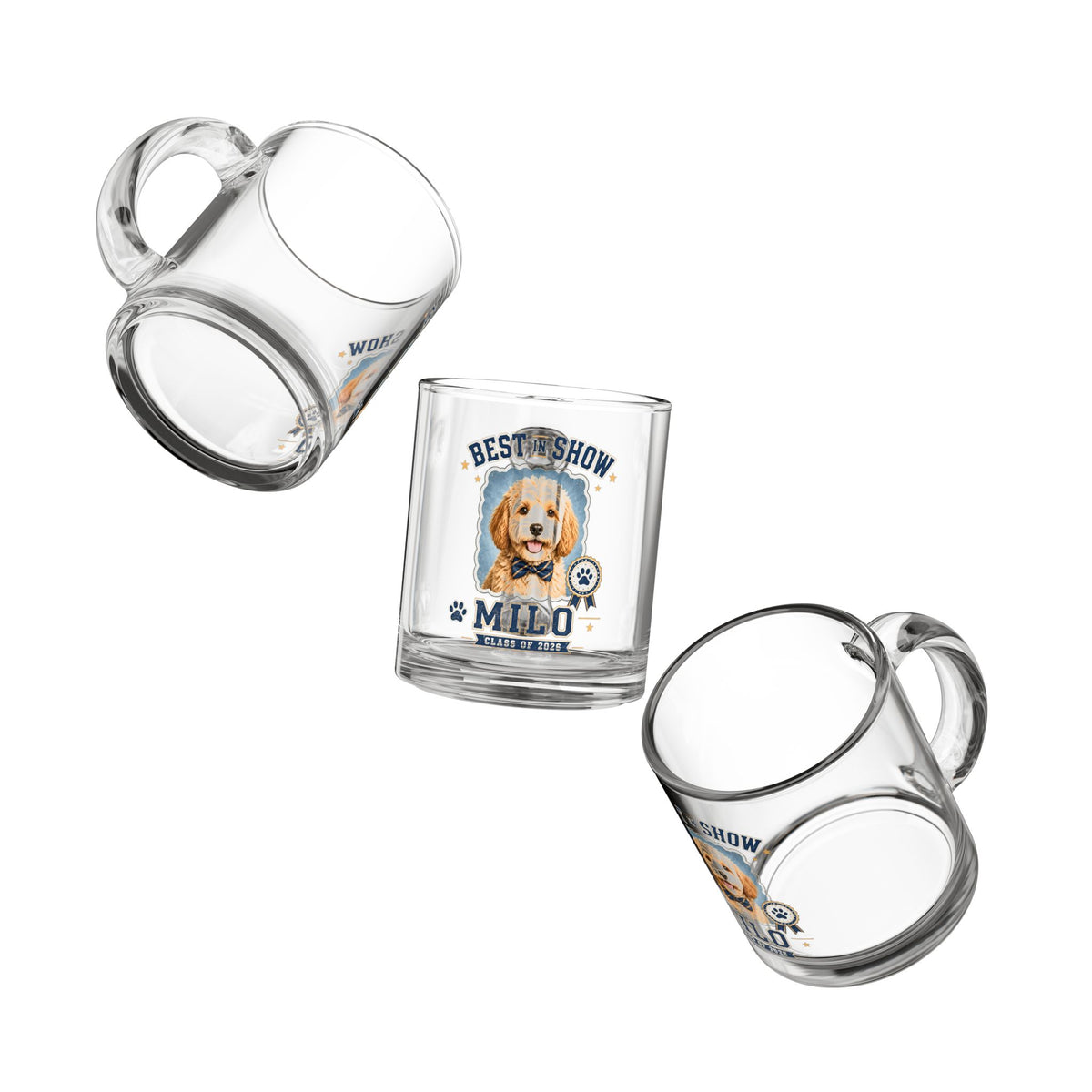 Best in Show Personalized Dog Glass Mug — "Milo" Class of 2026 Keepsake Milo Bailey Dog Dad Mom  Glass Mug 10 oz