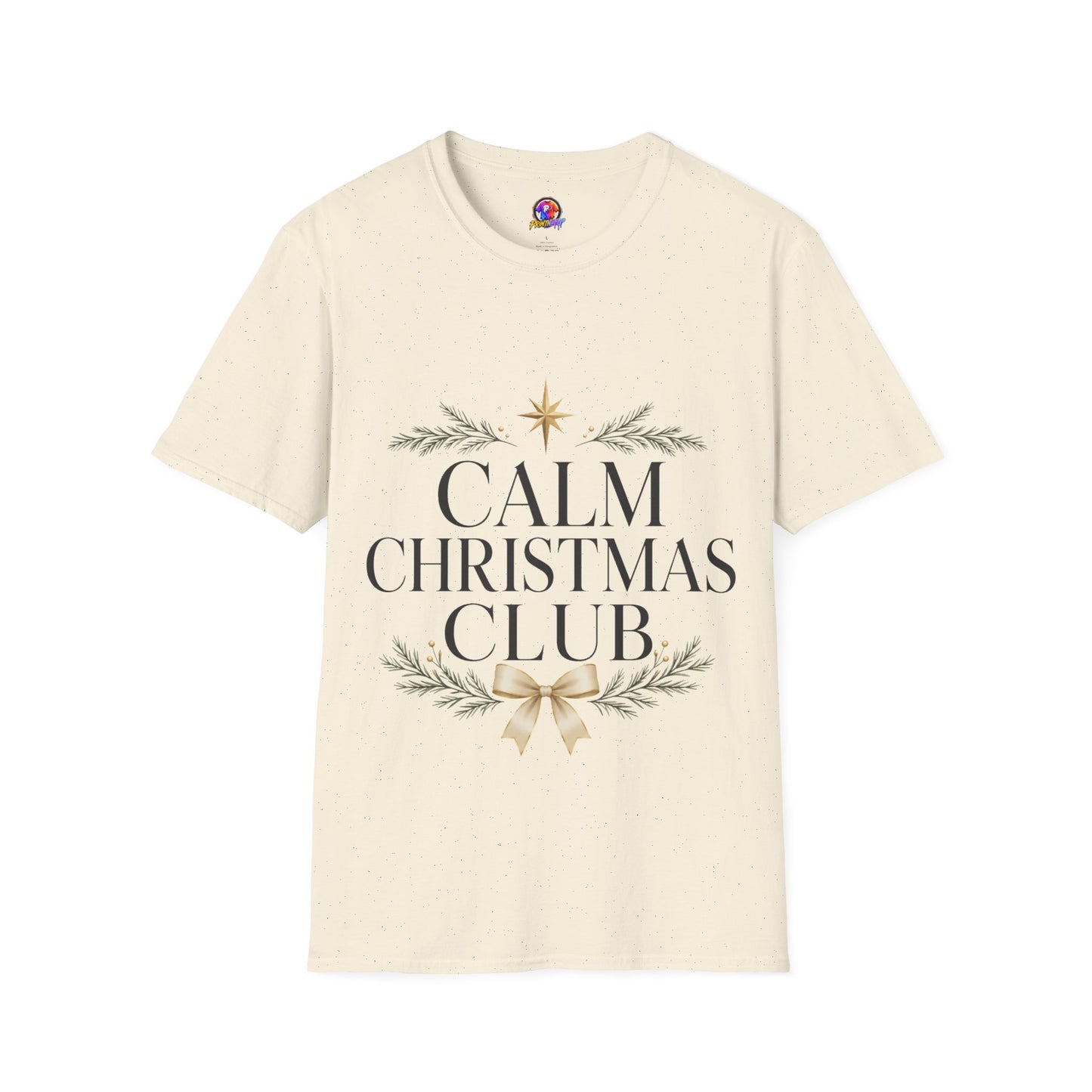 Calm Christmas Club T-Shirt — Holiday Relaxed Tee with Star & Pine Design