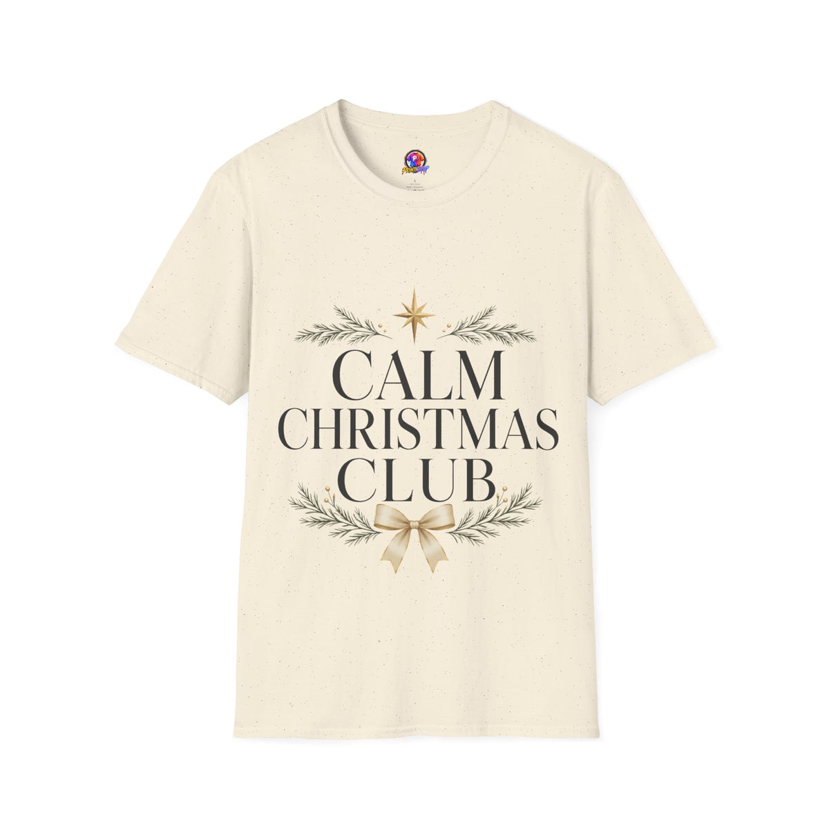 Calm Christmas Club T-Shirt — Holiday Relaxed Tee with Star & Pine Design