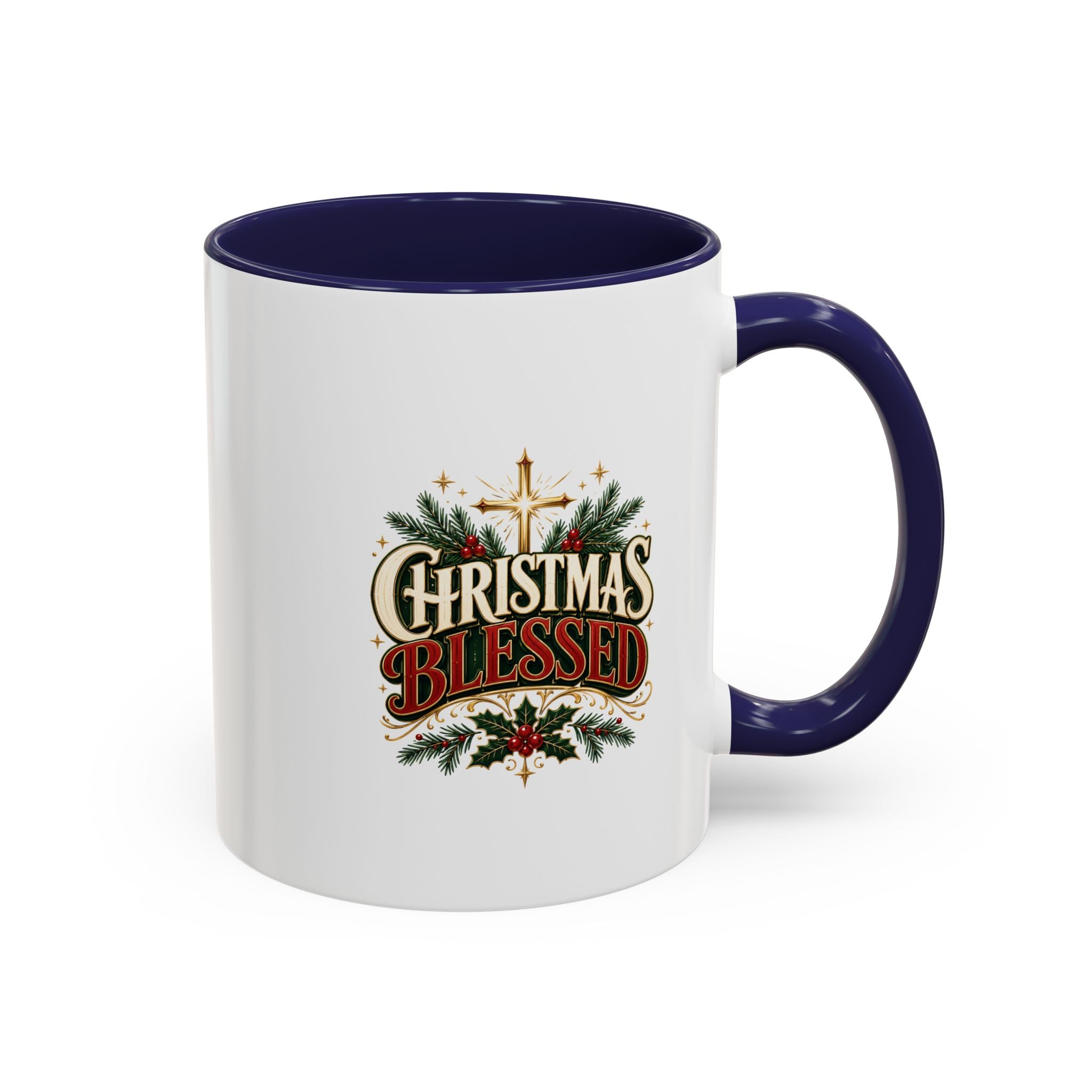 Christmas Blessed Accent Coffee Mug – Holiday Pine & Holly