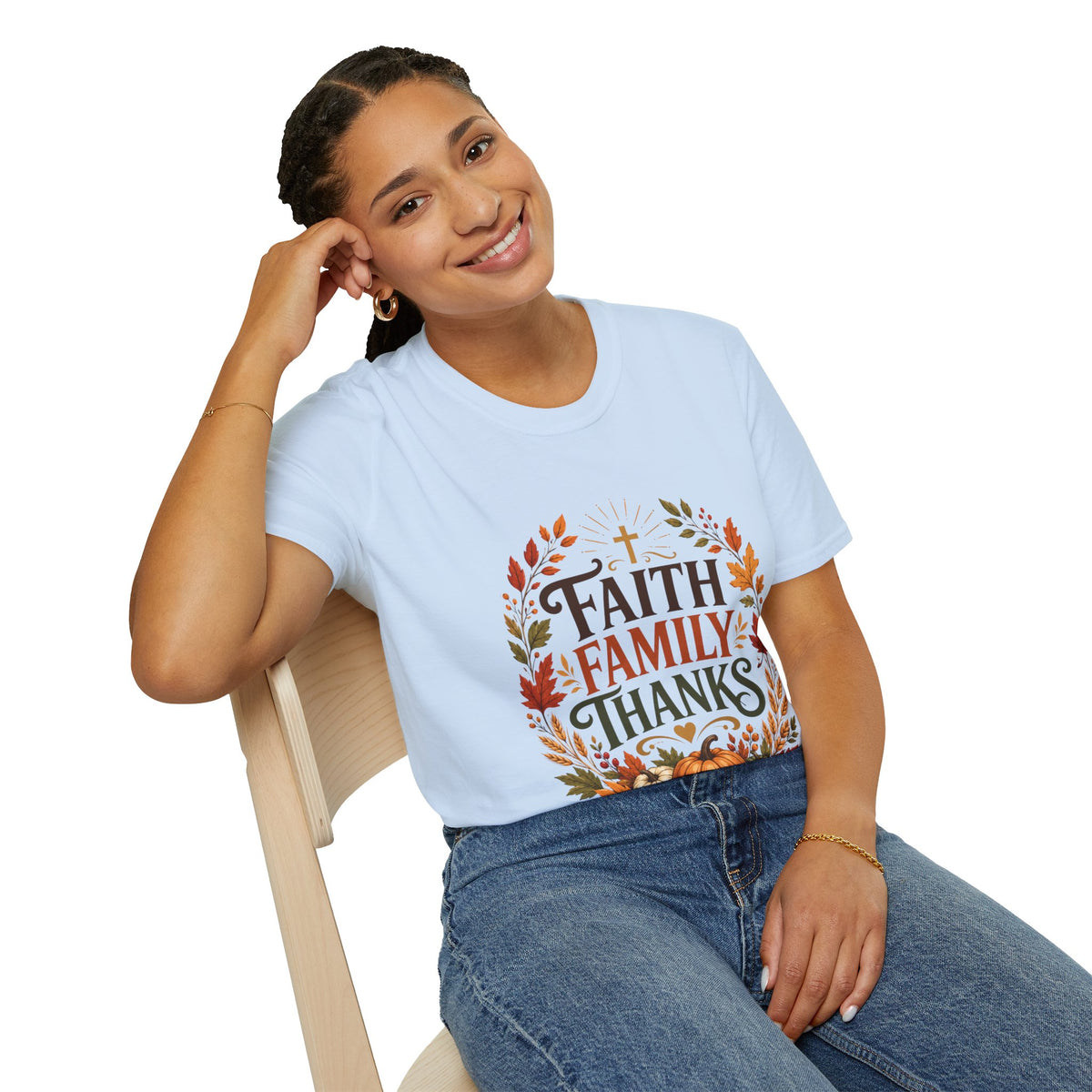 Thanksgiving T-Shirt Faith Family Thanks T-Shirt — Fall Pumpkin Thanksgiving Christian Tee