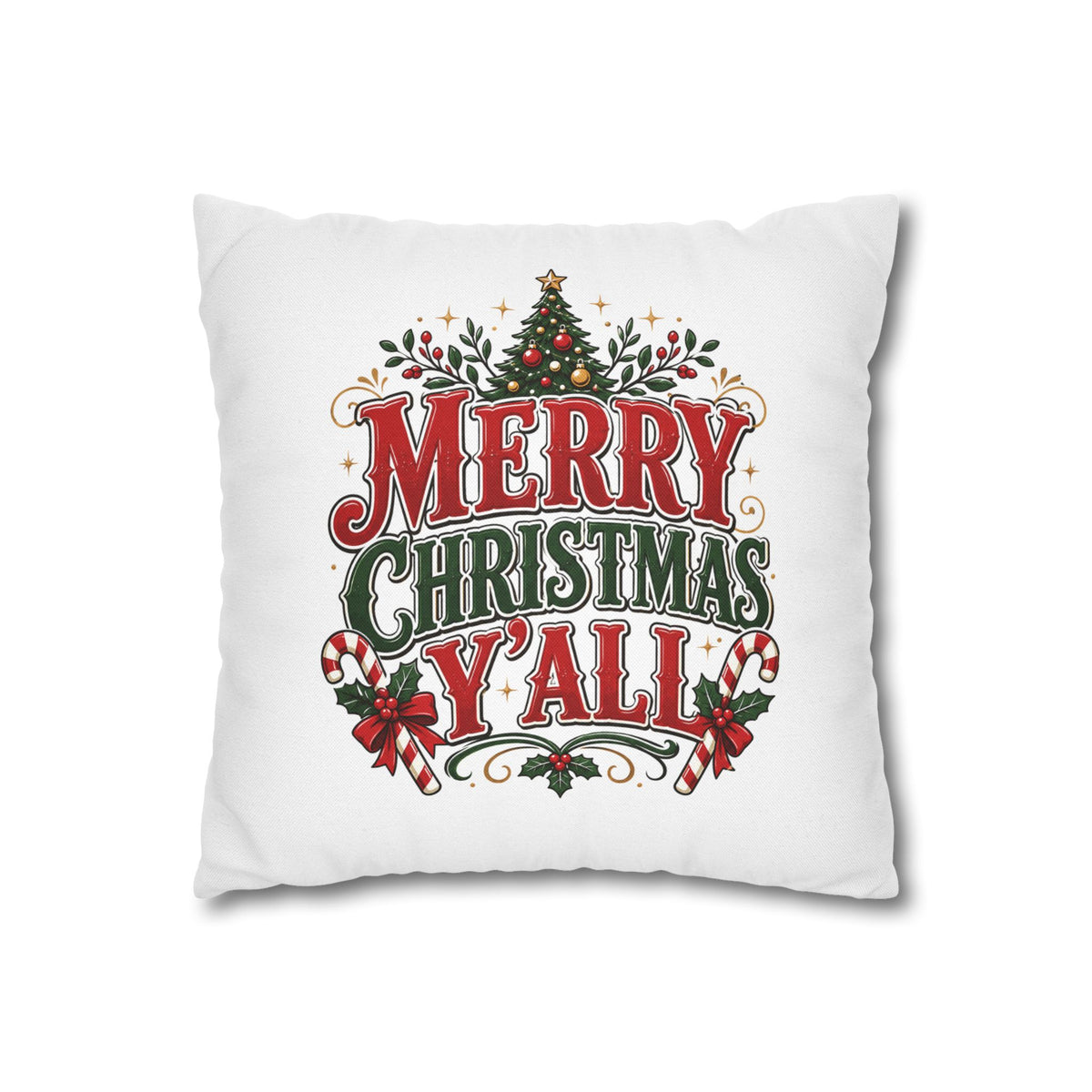 Christmas Square Pillowcase — Merry Christmas Y'all Holiday Decorative Pillow