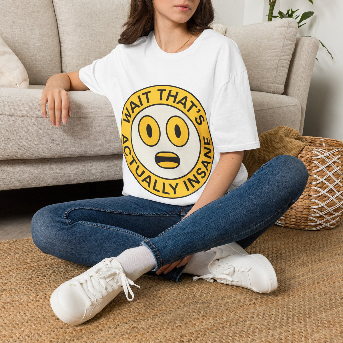 "Wait That's Actually Insane" Yellow Cartoon Face Graphic Tee - Trending Now - September 2026