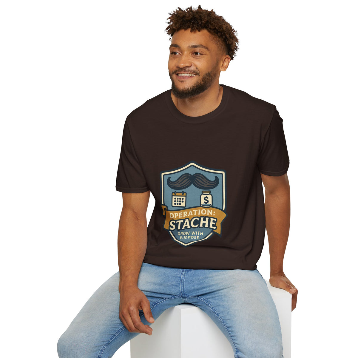 Mustache Badge T-Shirt — Stache Crest Graphic Tee - Trending Now - October 2026