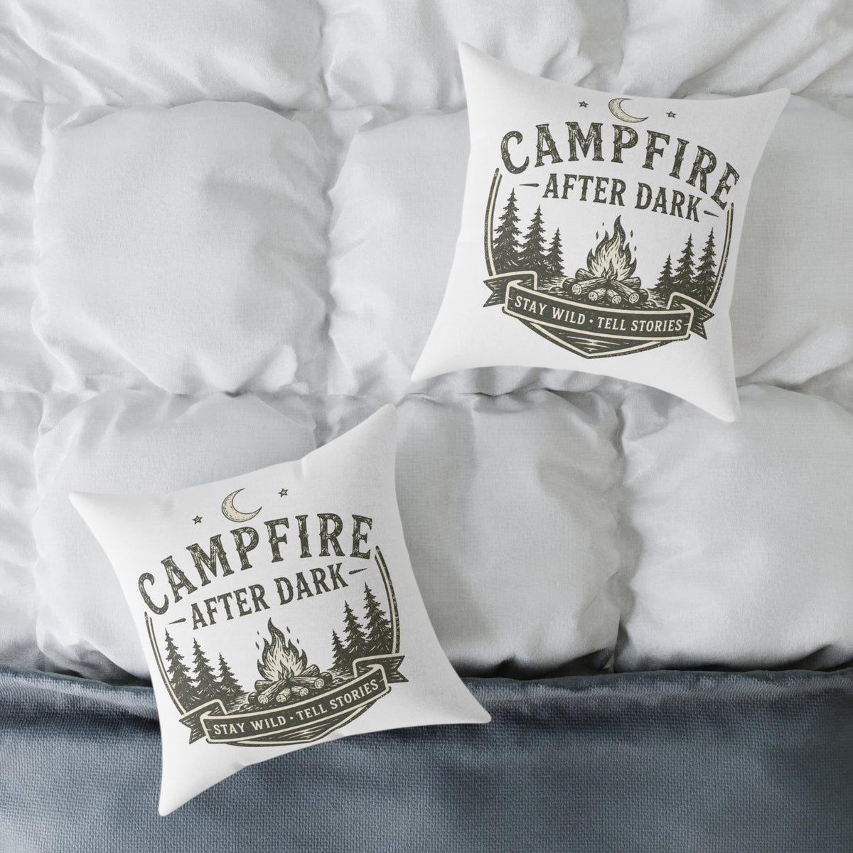 Milo Bailey Dog Dad Mom Pillow — Campfire After Dark Decorative Throw Pillow (Stay Wild, Tell Stories)