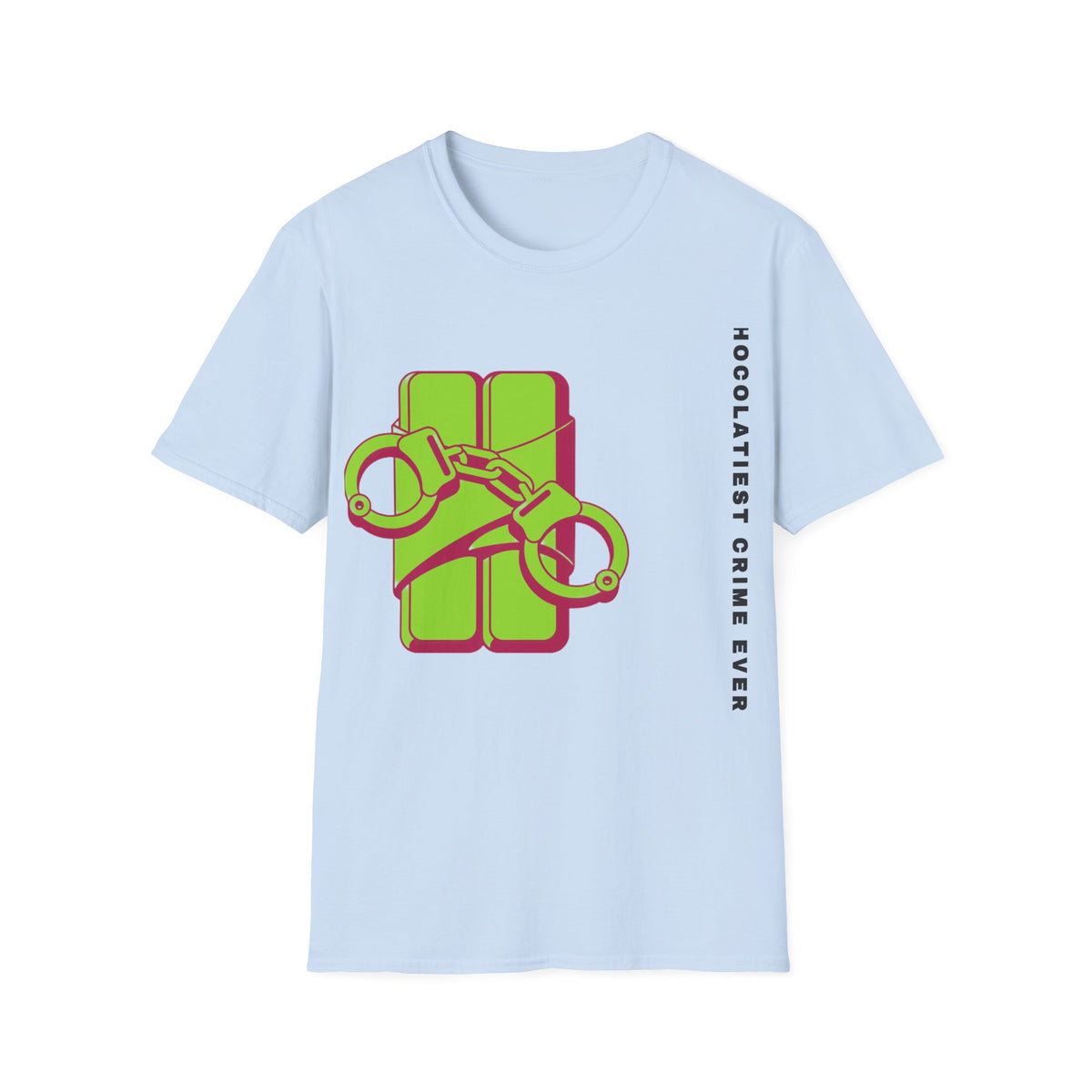 Chocolateie Graphic T‑Shirt — Green Candy Bar with Handcuffs Design - Trending Now - September 2026