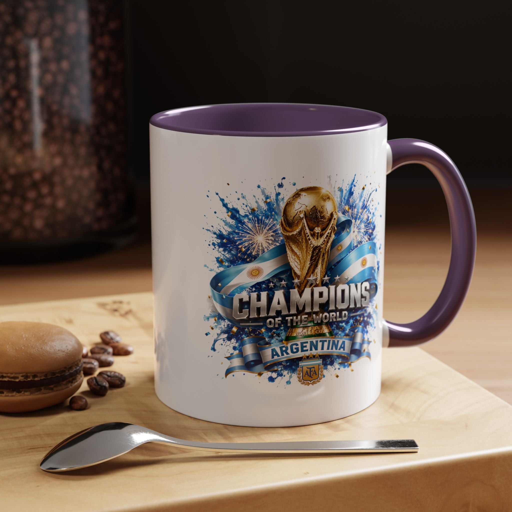 Argentina World Champions Coffee Mug — 'Champions of the World' Soccer Trophy Design