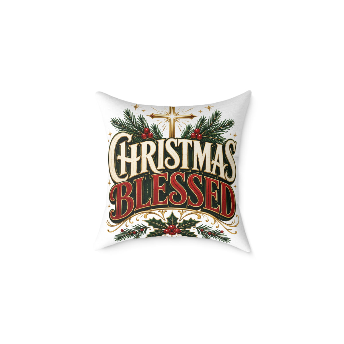 Christmas Blessed Square Poly Canvas Pillow
