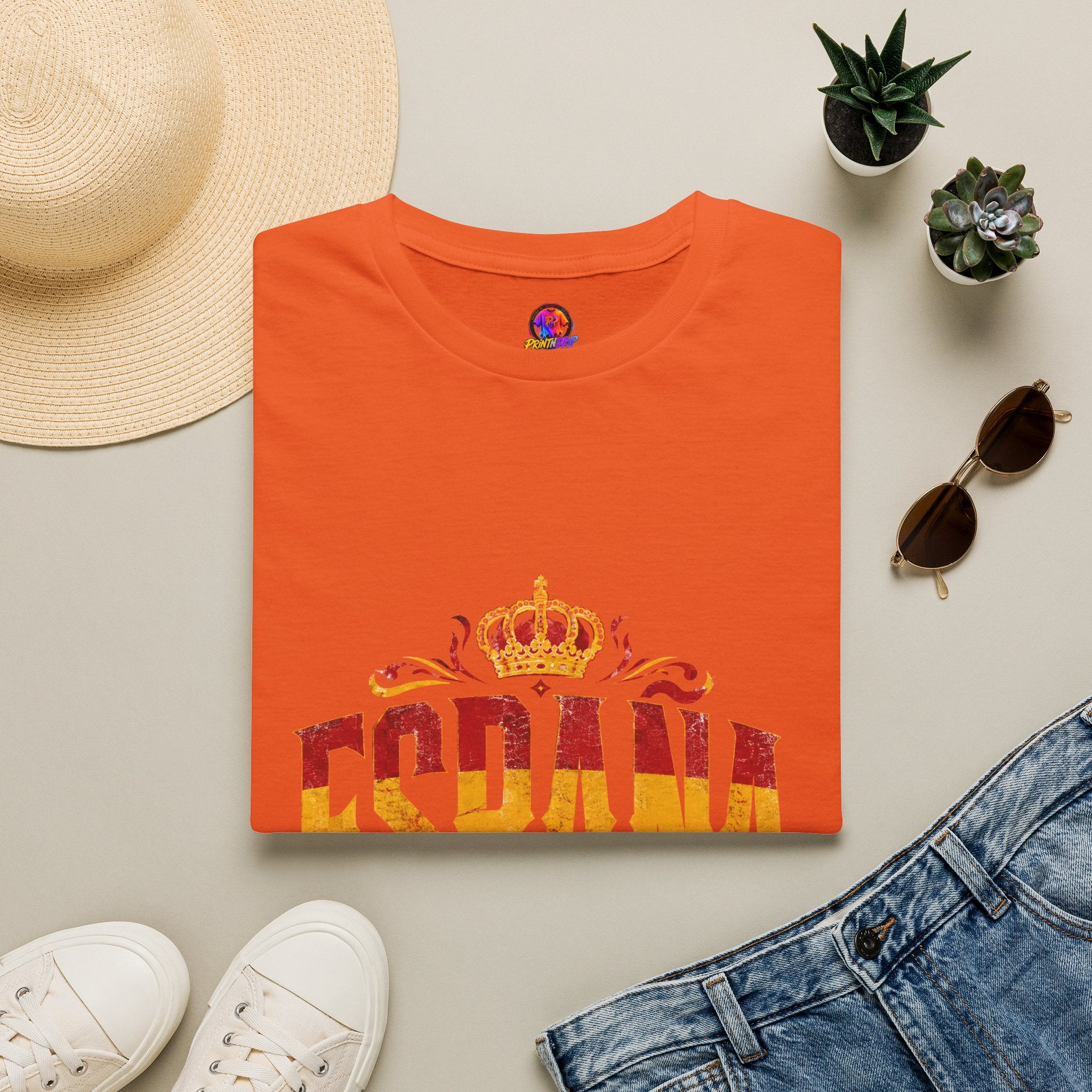 Spain Crown Graphic T-Shirt — Spanish Flag Vintage Crest Tee