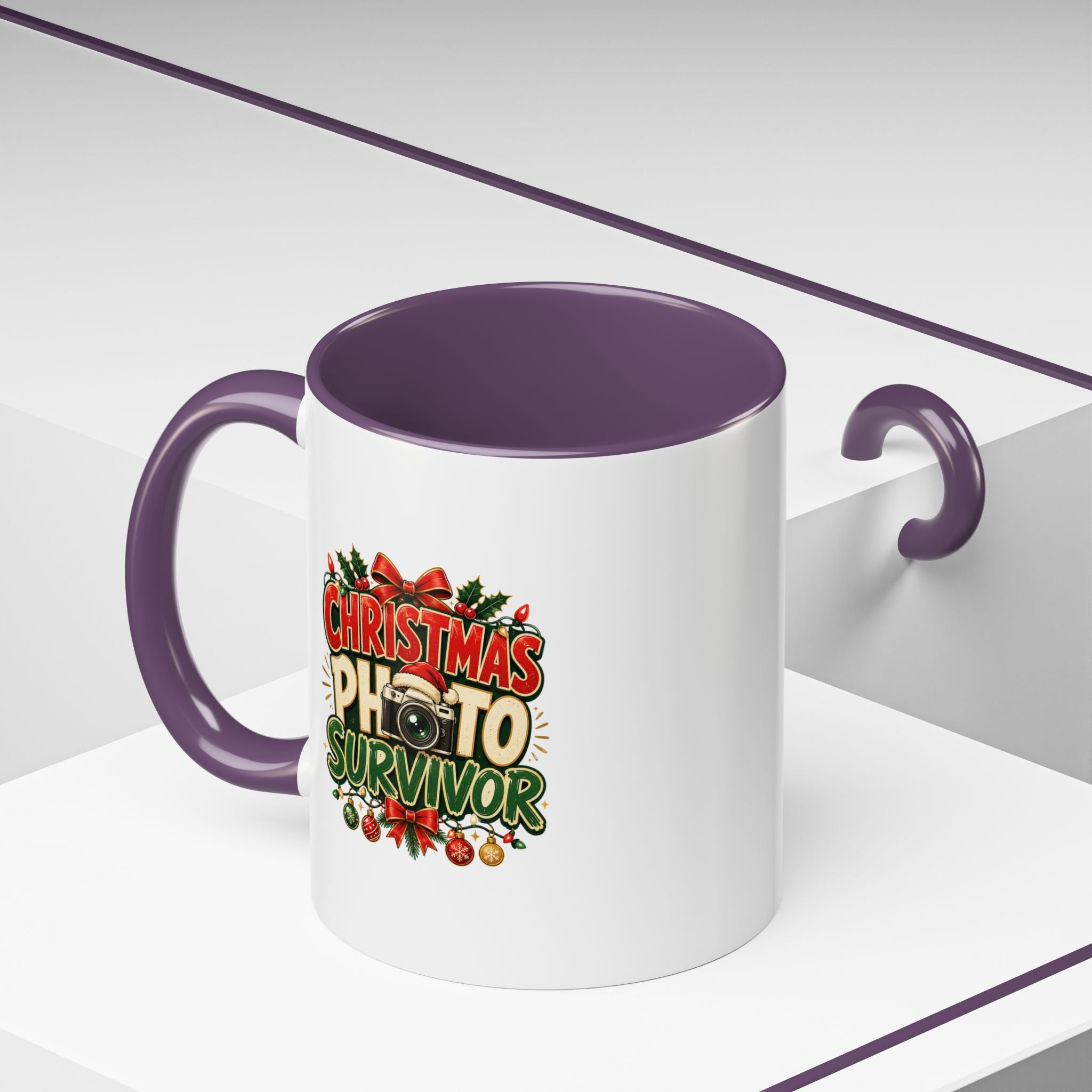 Christmas Photo Survivor Accent Coffee Mug — Holiday Photographer Gift