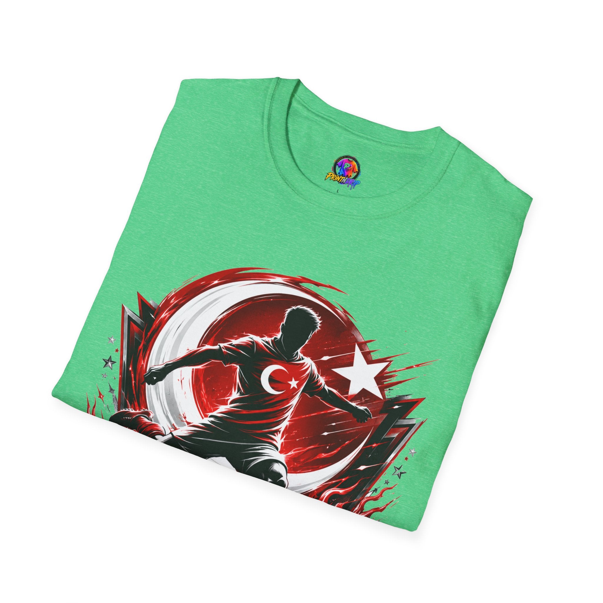 Turkey Crimson Flame Soccer T-Shirt — Turkish Crescent & Star Football Fan Tee