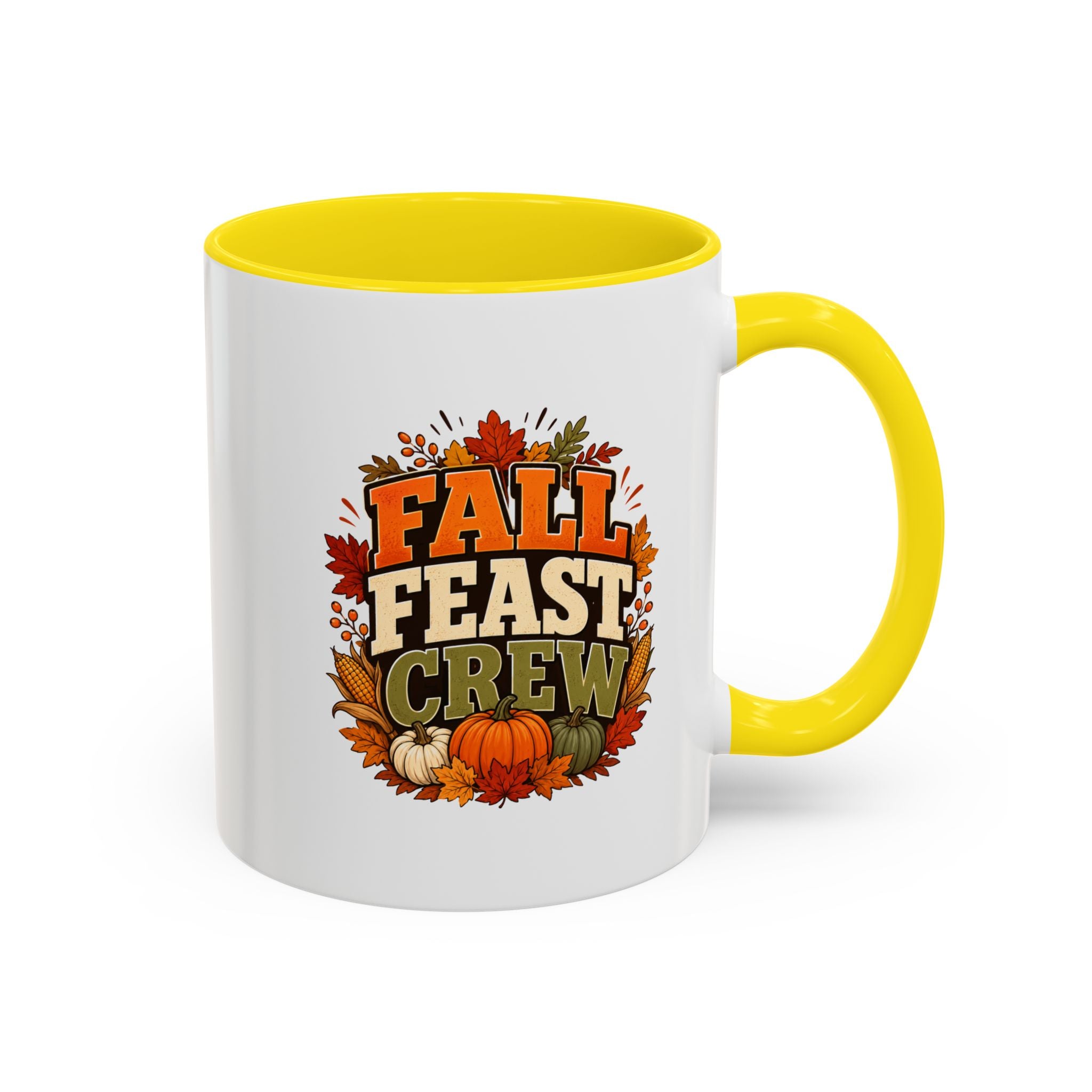 Thanksgiving Mug Fall Feast Crew Coffee Mug — Autumn Pumpkin & Leaves Accent Mug