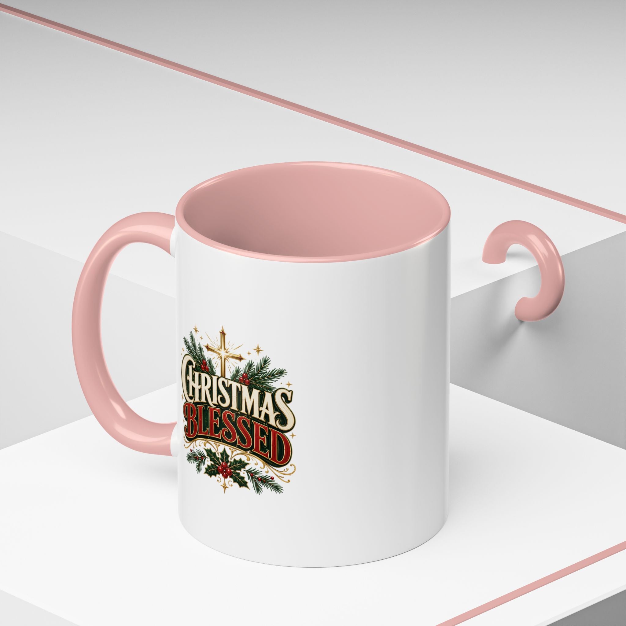 Christmas Blessed Accent Coffee Mug – Holiday Pine & Holly