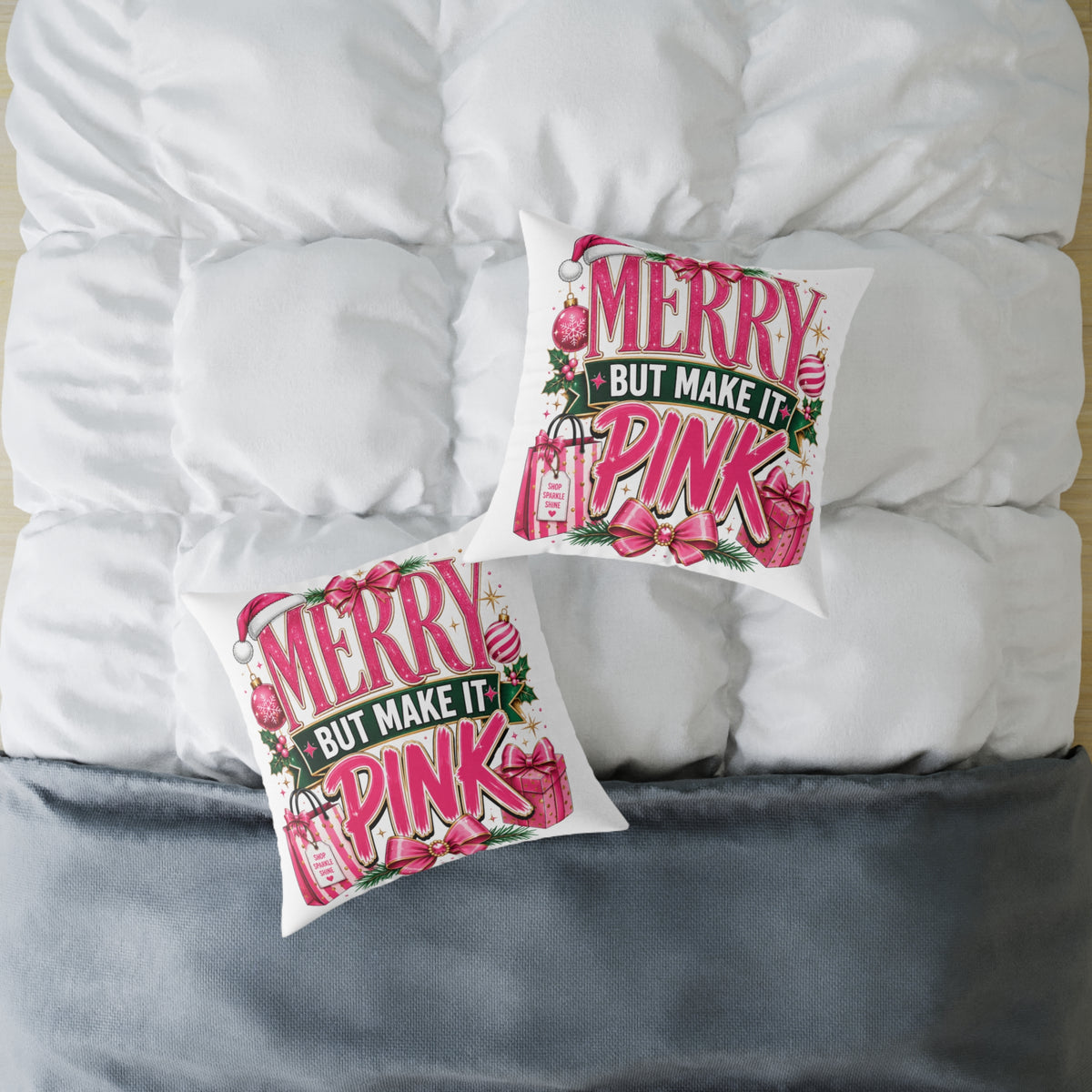Merry But Make It Pink Christmas Pillow - Festive Pink Holiday Throw Pillow