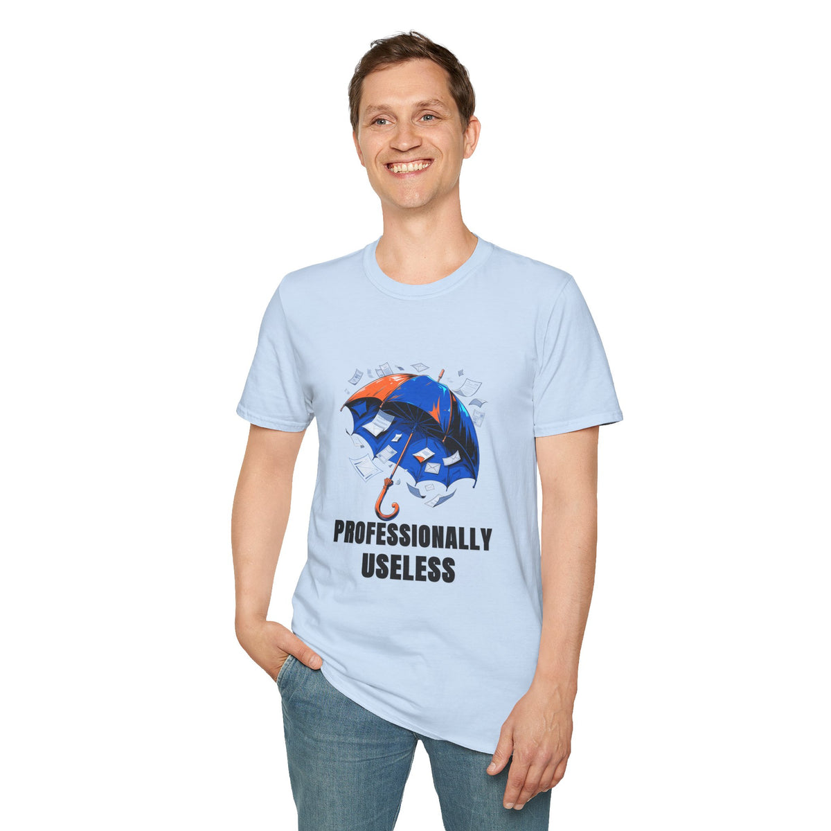 Professionally Useless T-Shirt — Illustrated Umbrella Graphic - Trending Now - August 2026