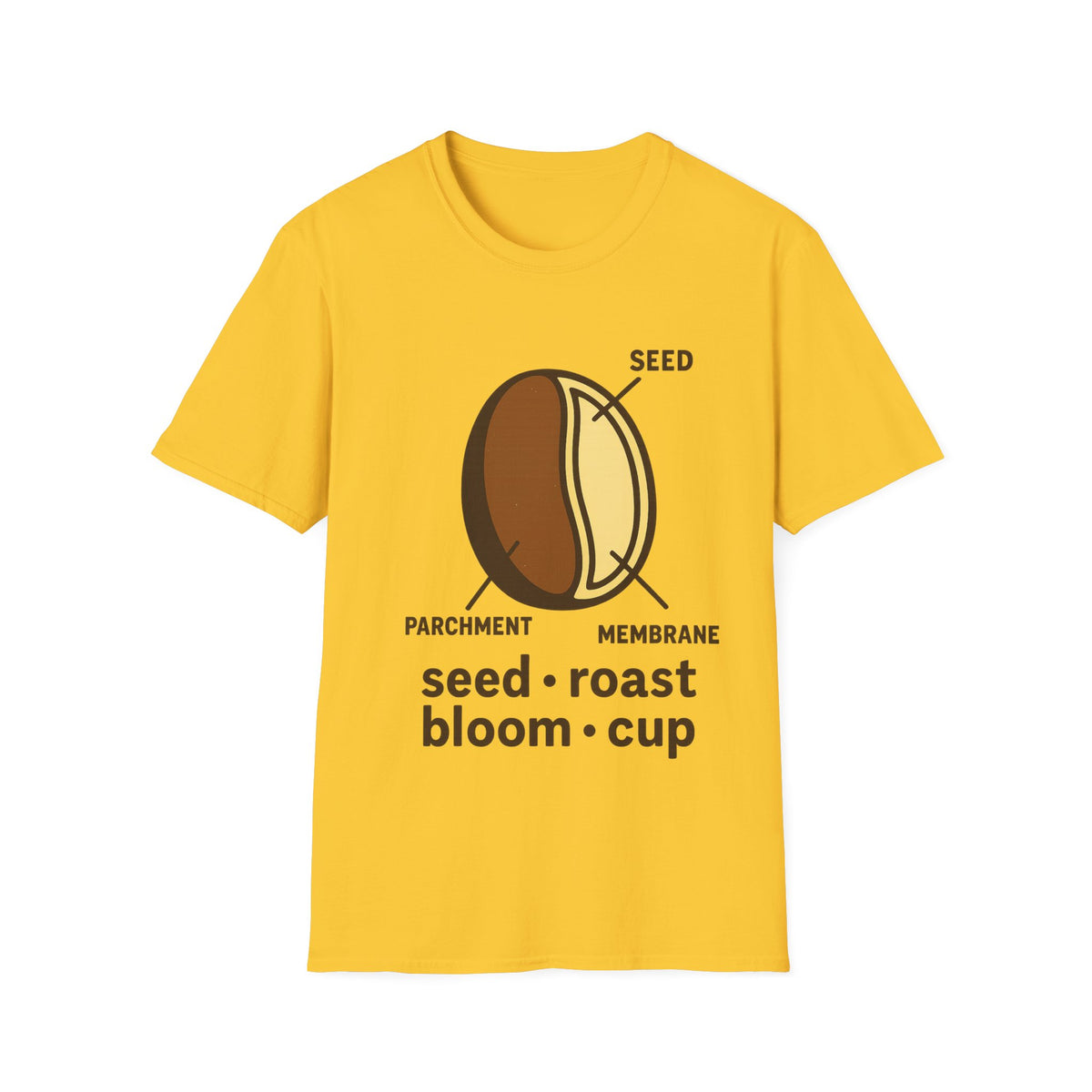 "Seed Roast Bloom Cup" Coffee Bean Graphic Tee - Minimalist Barista Aesthetic White T-Shirt - Trending Now - September 2026