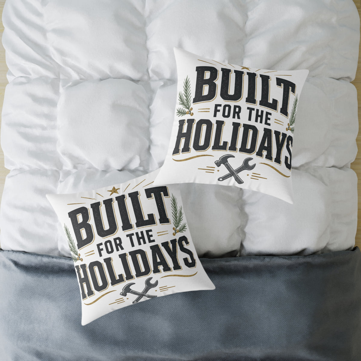 Christmas Built for the Holidays Pillow - Rustic Holiday Home Decor Cushion