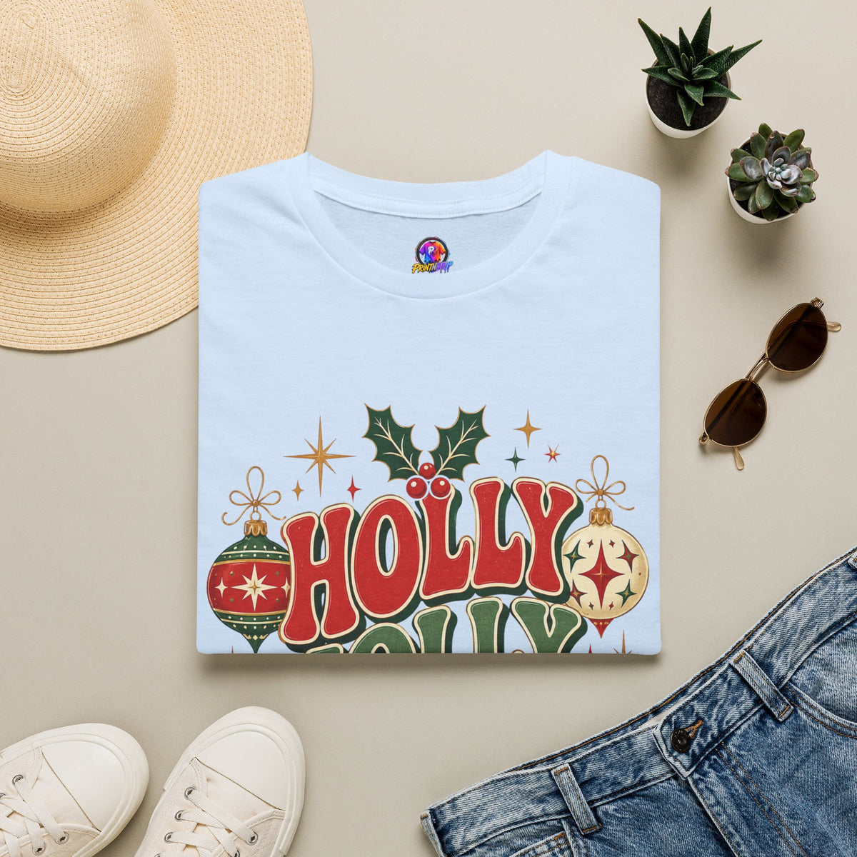 Holly Jolly Club Christmas T-Shirt — Retro Holiday Ornament Tee