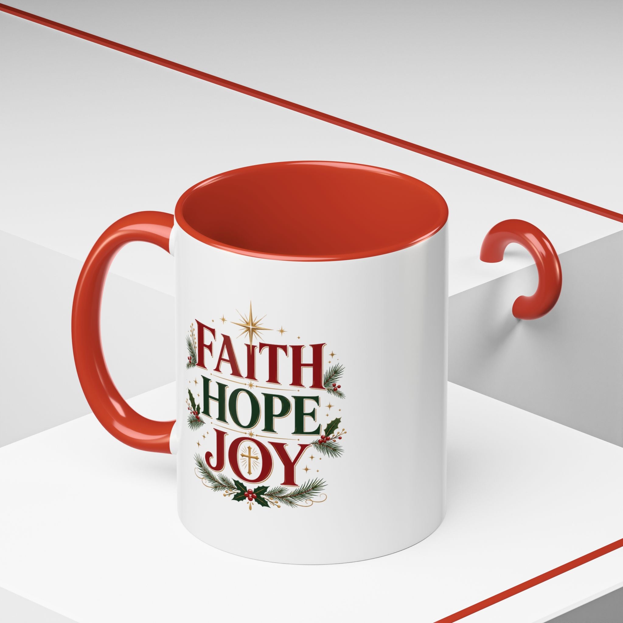 Faith Hope Joy Coffee Mug — Christmas Holiday Inspirational Accent Mug