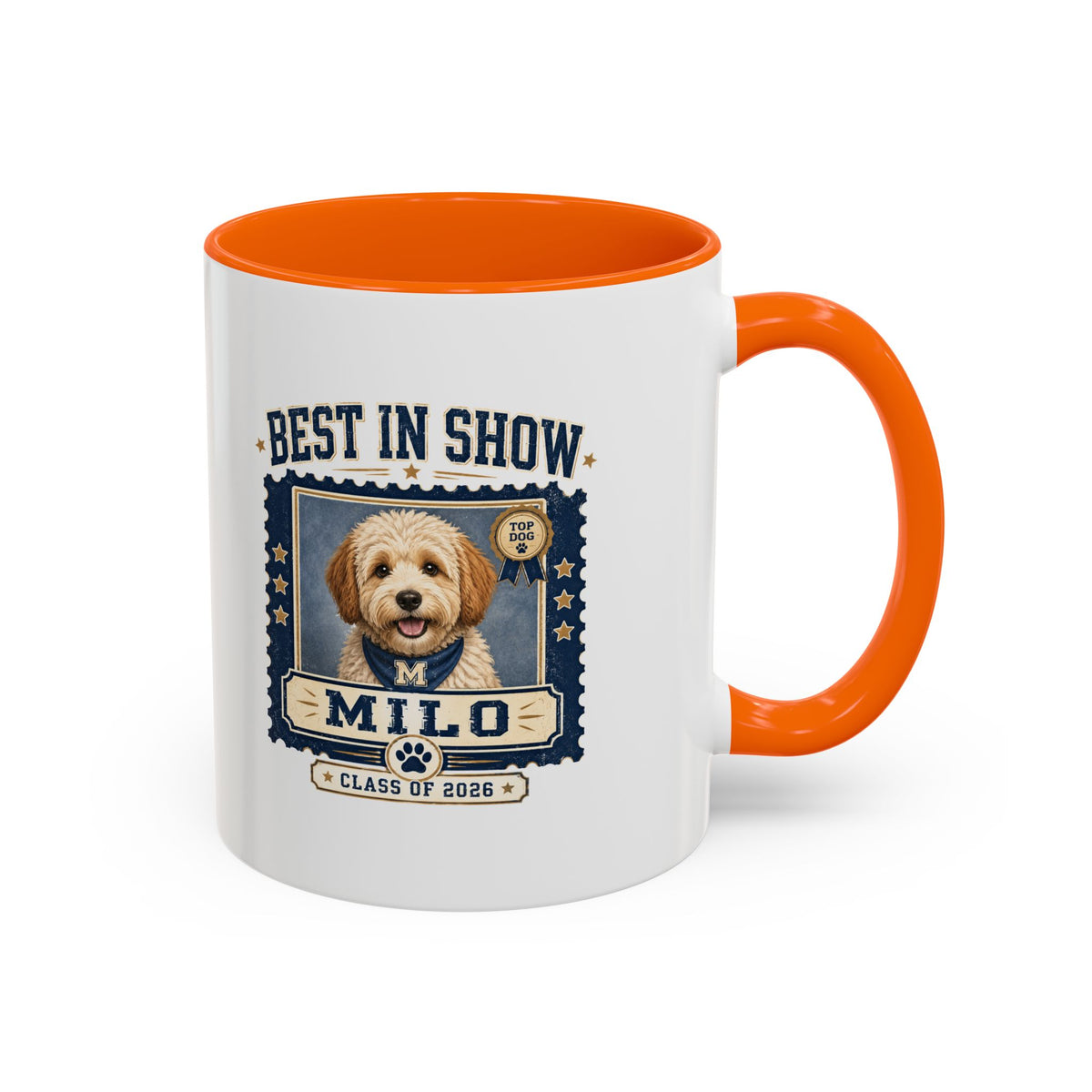 Milo Bailey Dog Dad Mom Best in Show Personalized Dog Photo Coffee Mug — 'Milo' Class of 2020 Accent Mug