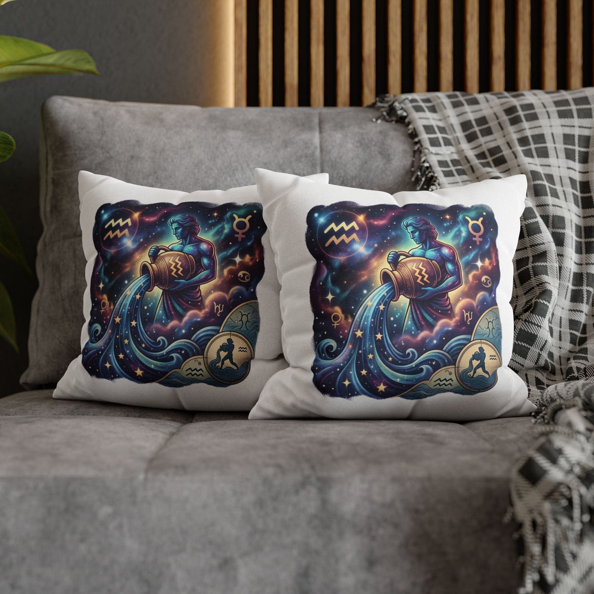 Aquarius Zodiac Pillowcase — Water Bearer Astrology Cushion Cover