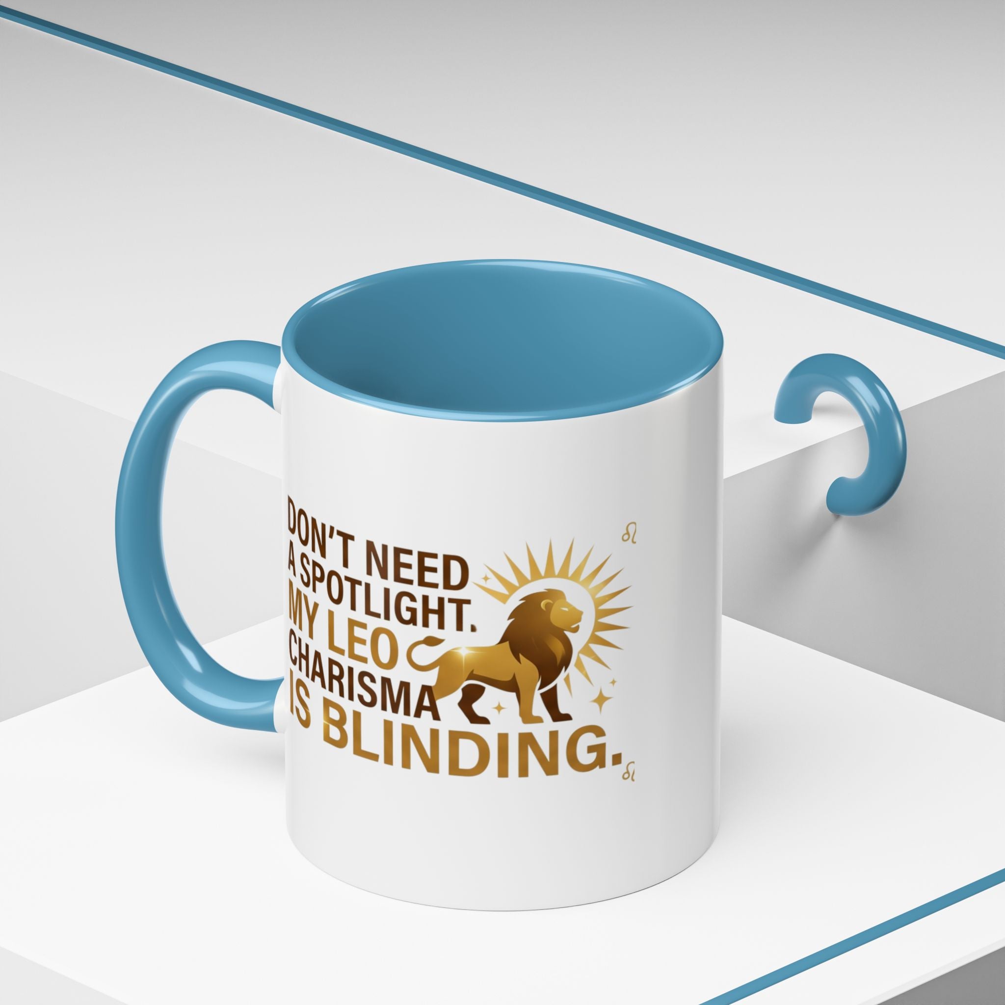 Leo Horoscope Coffee Mug — “My Leo Charisma Is Blinding” Accent Mug
