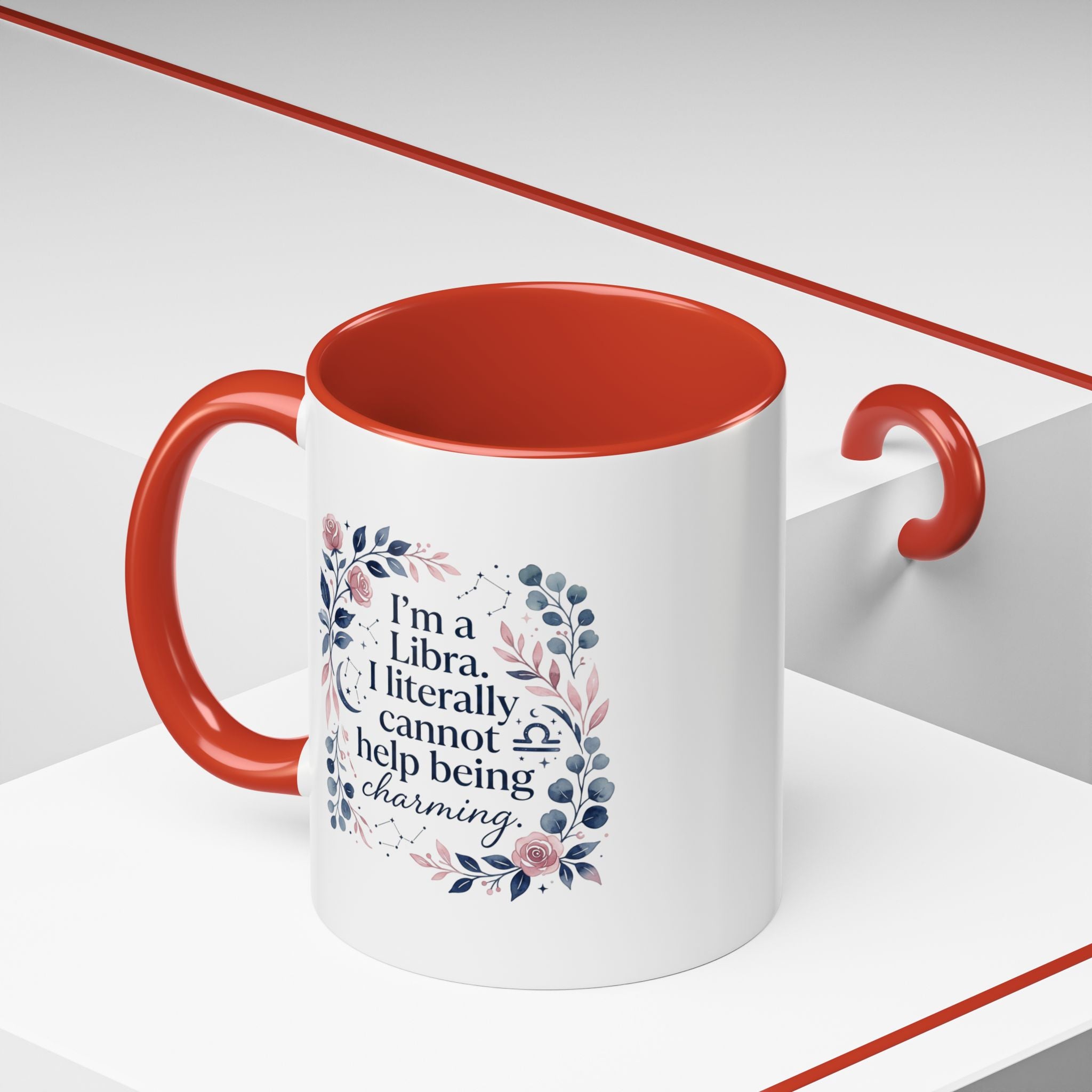 Libra Coffee Mug — "I’m a Libra. I literally cannot help being charming." Floral Accent Tea Mug