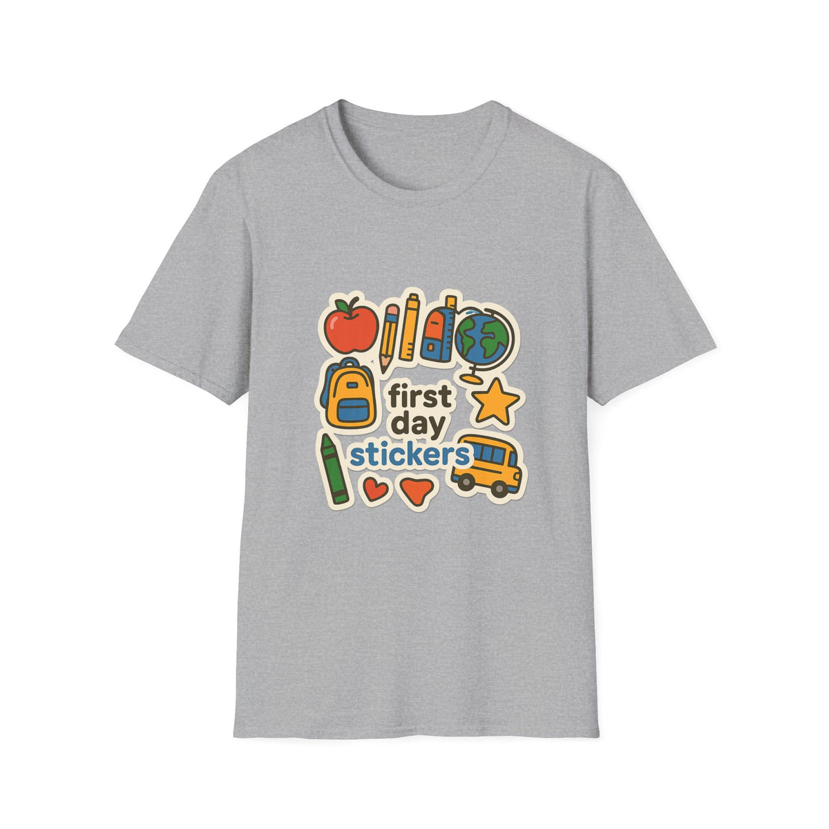Teacher Sticker Icons T-Shirt — Cute Apple, Pencil & Globe School Tee - Trending Now - August 2026