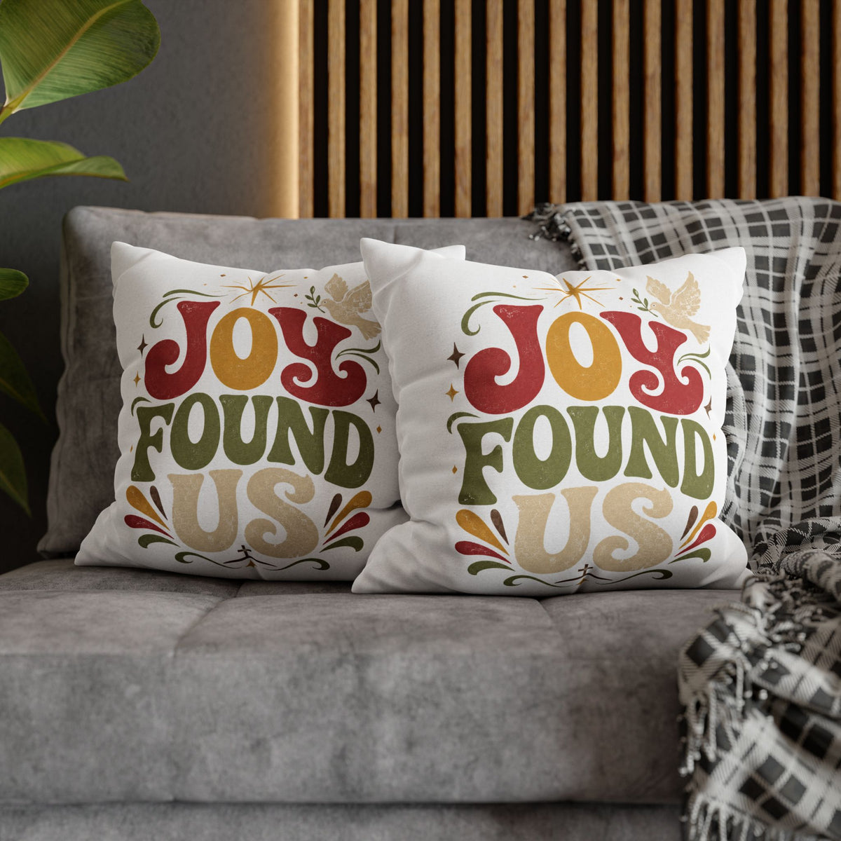 Christmas Joy Found Us Decorative Pillowcase — Retro Holiday Cushion Cover