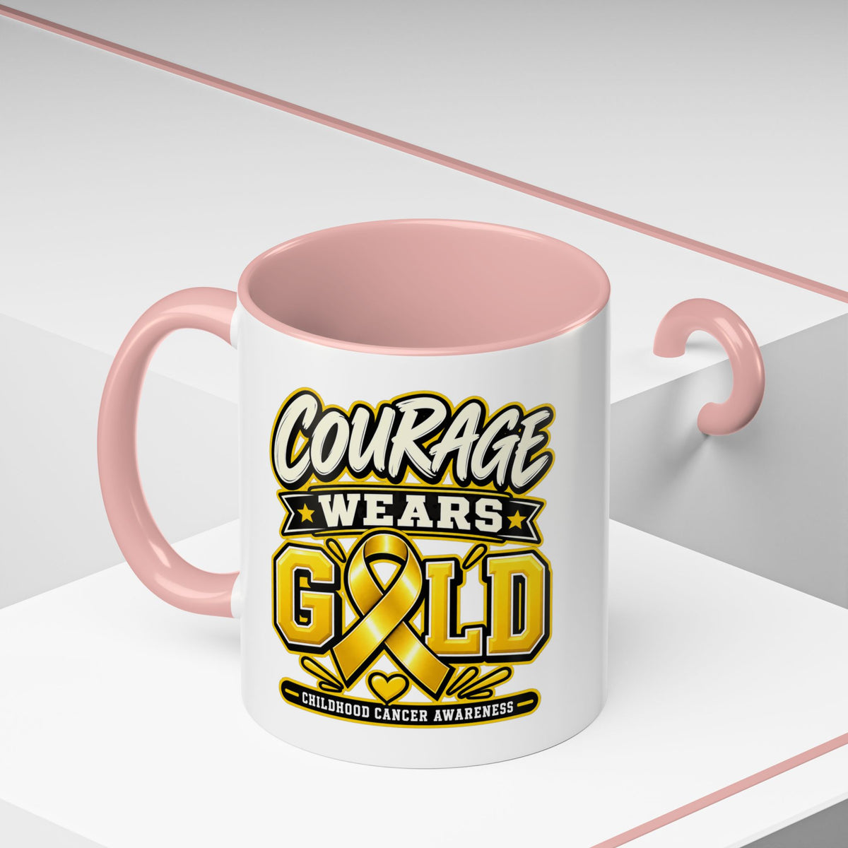 Courage Wears Gold Coffee Mug — Childhood Cancer Awareness Tea Cup