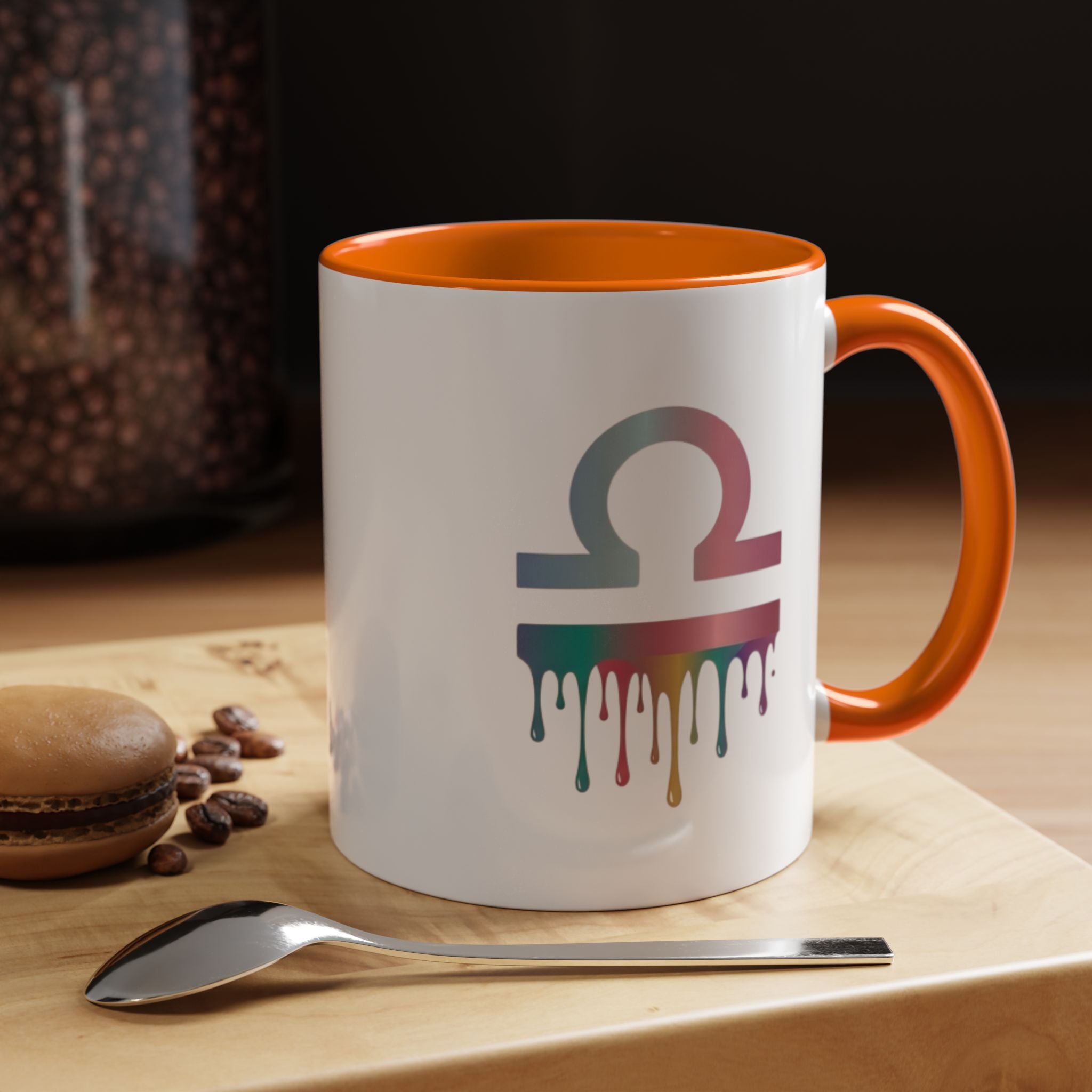 Libra Drip Accent Coffee Mug — Zodiac Symbol Rainbow Design