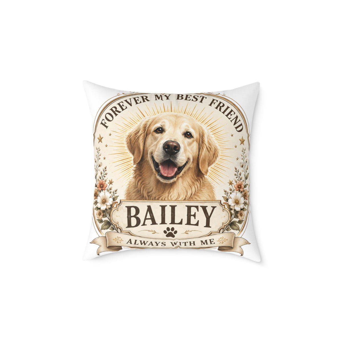 Personalized Dog Pillow Milo Bailey Dog Dad Mom - "Forever My Best Friend" Custom Pet Name Golden Retriever Throw Pillow